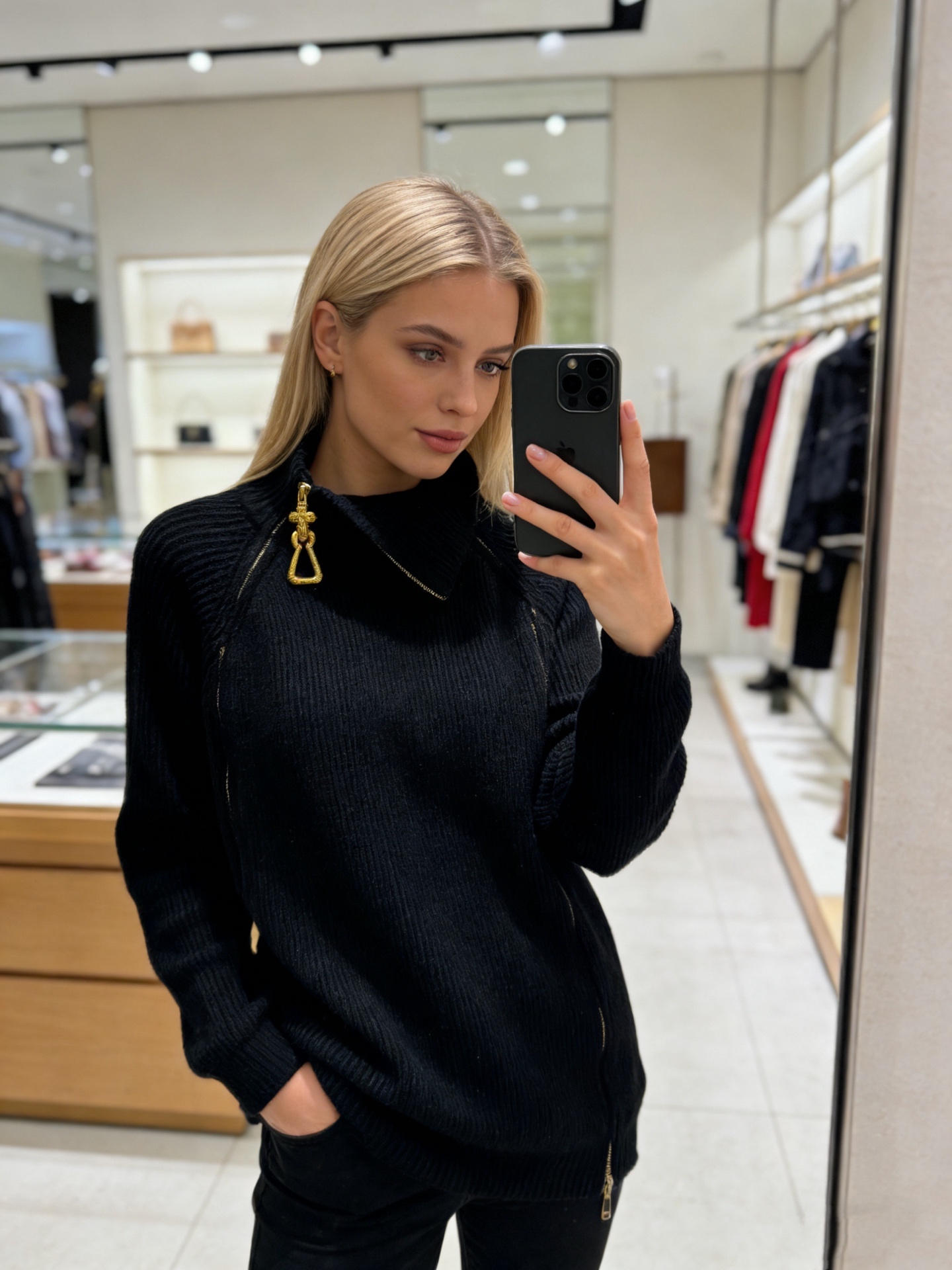 NO:716737,Model No. D26012355 Schiapare*li Schiaparelli's new style gold letter logo embroidered logo side zipper design loose and fashionable stand-up collar long-sleeved sweater!  Black, brown (one size fits all, bust 102, raglan sleeve length 71, dress length 66) hair,,sweaters,19860909款号D26012355 Schiapare*li夏帕瑞利新款 金色字母logo刺绣徽标侧拉链设计宽松时尚立领长袖针织衫毛衣！黑色、棕色（均码胸围102,连肩袖长71,衣长66）发,,sweaters,,Women's clothing