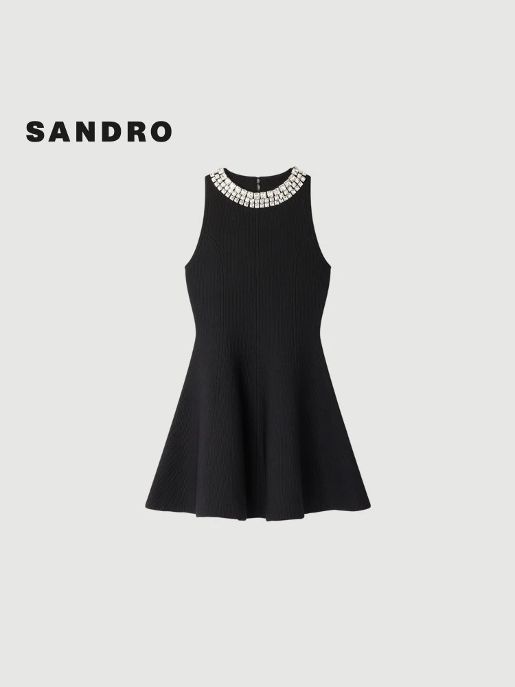 NO:729847,Style number G26012642 SANDR*O French single 2026 early spring new style, heavy industry BlingBling sparkling rhinestone decoration, slim fit, large swing umbrella skirt, sleeveless vest, knitted dress, dress skirt!  Apricot, black, (M size bust 82, waist 70, skirt length 82) hair, skirts,19860909款号G26012642 SANDR*O法单2026年早春新款、重工BlingBling闪耀水钻装饰修身显瘦大摆伞裙无袖背心针织连衣裙礼服裙！杏色、黑色、 （M码胸围82,腰围70,裙长82）发,,skirts,,Women's clothing