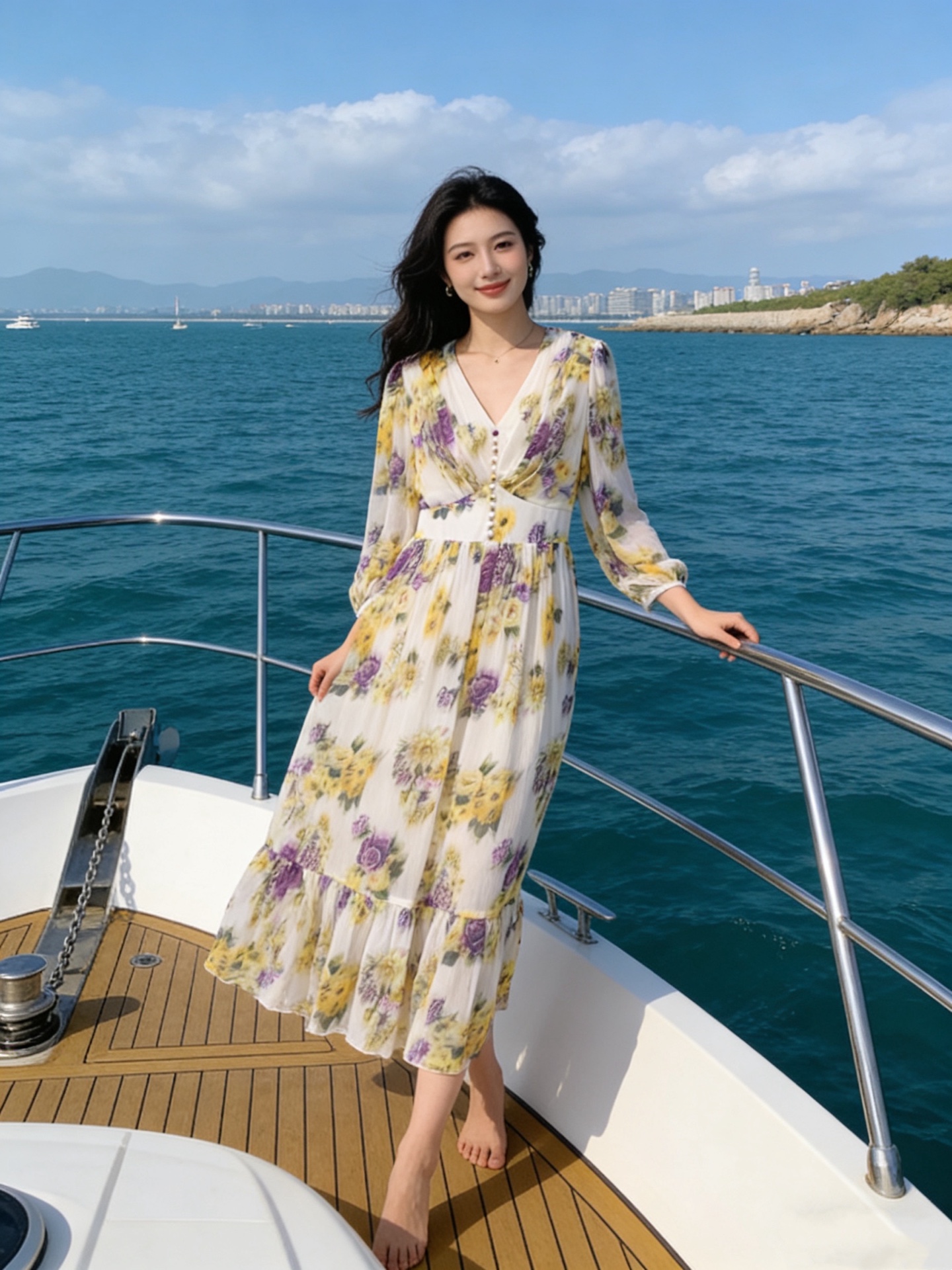 NO:739693,Style No. G30172 & Dolce & Gabbana DG* new high-end custom-made thin and elegant fabric, purple and yellow floral print single button decoration hem ruffle patchwork waist slimming V-neck three-quarter sleeve dress!  (Small size shoulder width 36, bust 90, waist 70, sleeve length 49, skirt length 116) Hair,,Dolce&Gabbana,skirts,19860909款号G30172 &杜嘉班纳DG*新款 高端定制轻薄飘逸面料、紫黄色花卉印花排单扣装饰下摆荷叶边拼接收腰显瘦V领七分袖连衣裙！ （S码肩宽36,胸围90,腰围70,袖长49,裙长116）发,,Dolce&Gabbana,skirts,,Women's clothing