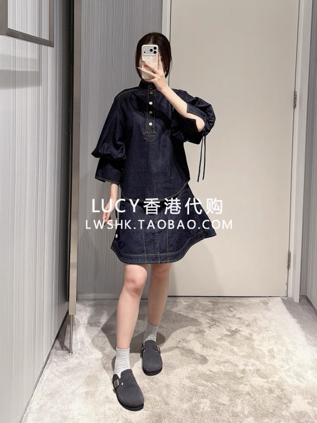 款号D ZIMMERMA*N 兹默曼澳洲品牌定制气质时尚软牛仔两件套装！半排扣门襟宽松百搭立领长袖牛仔上