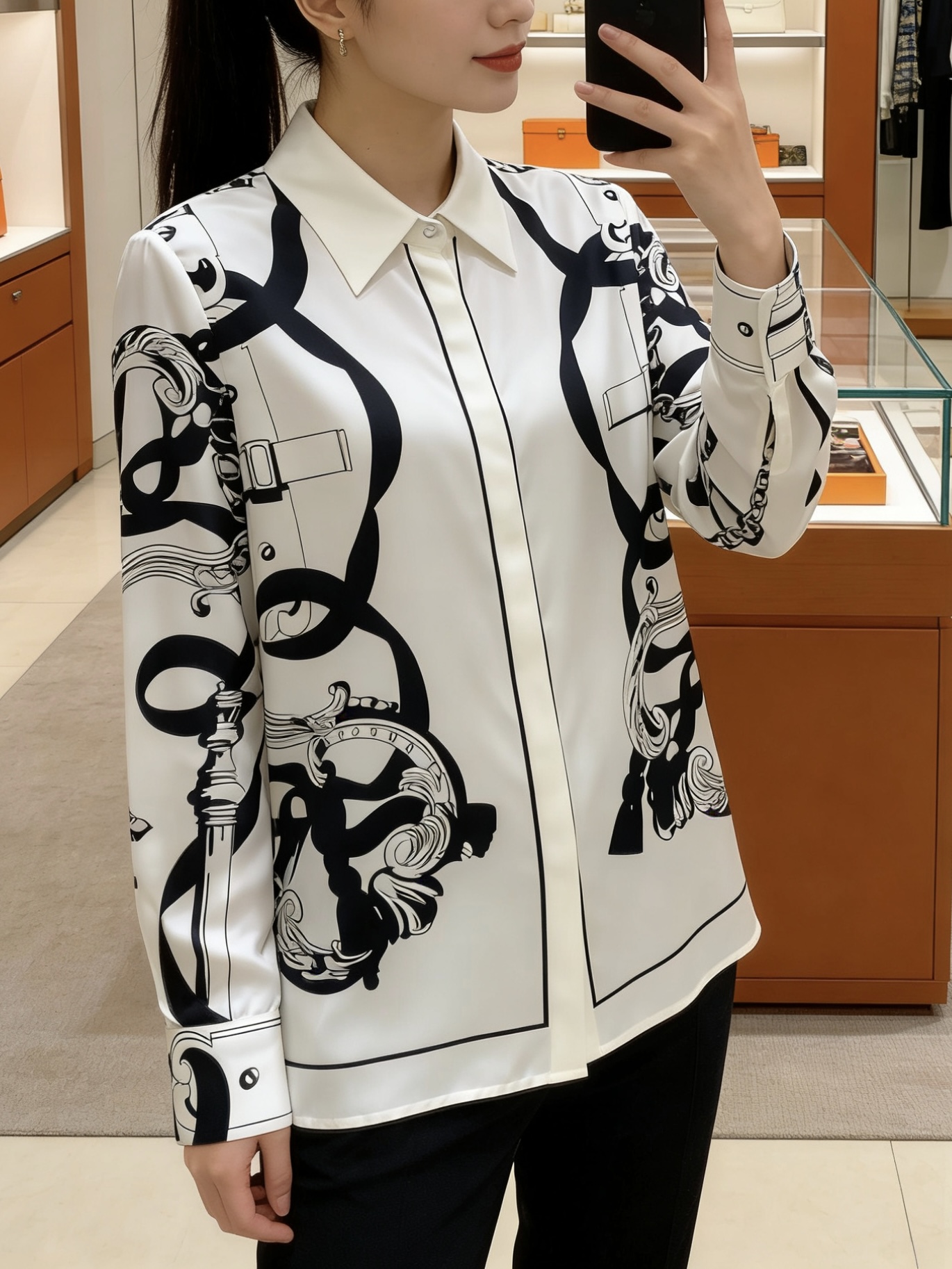 款号G HERMÈ*S新款高端精品定制采用19姆米100%Silk真丝斜纹绸面料、时尚复古图案飘带印花系