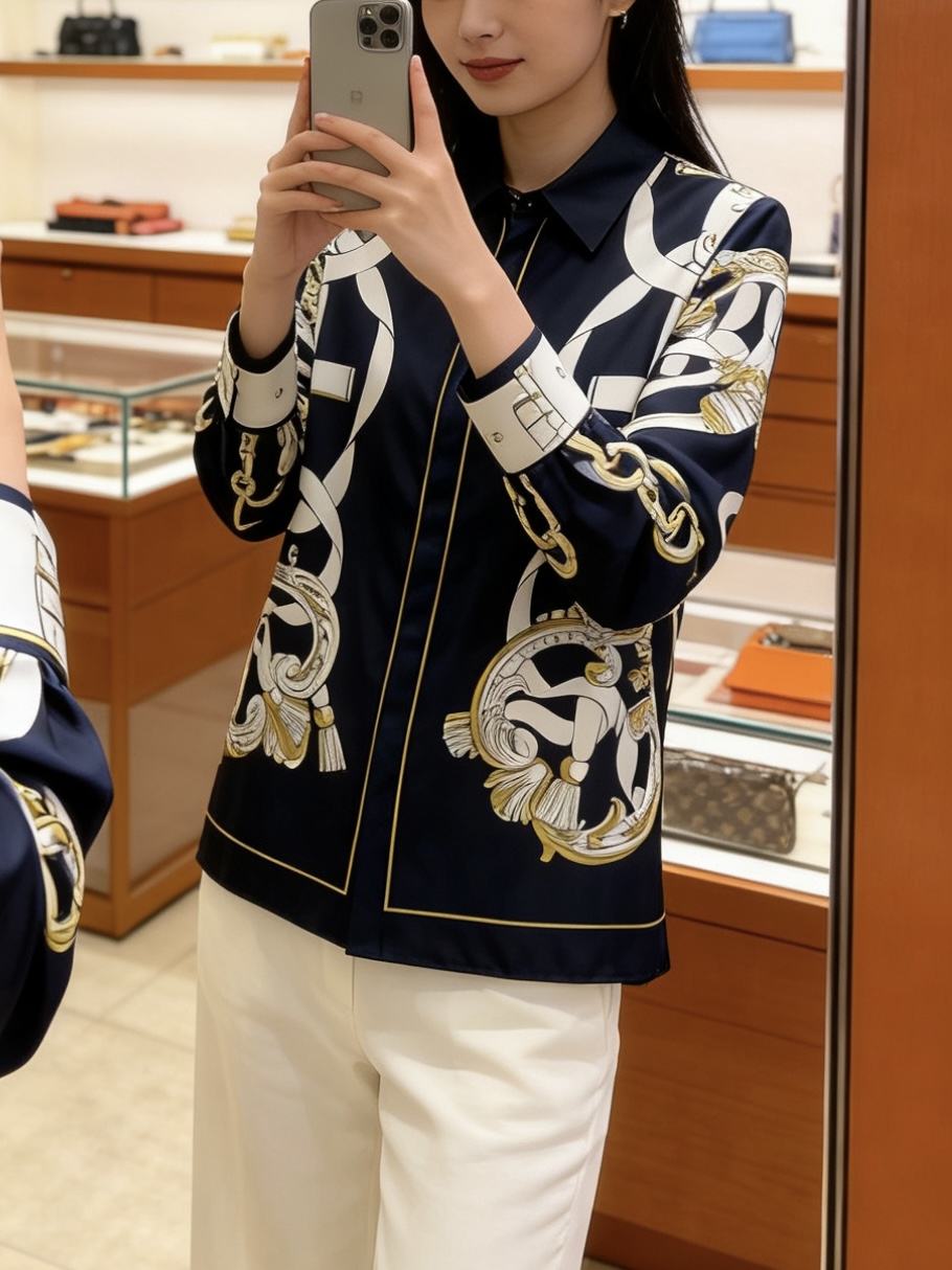 款号G HERMÈ*S新款高端精品定制采用19姆米100%Silk真丝斜纹绸面料、时尚复古图案飘带印花系