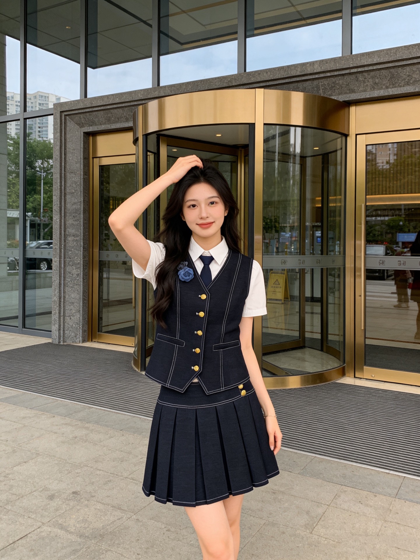 NO:740569,Style No. G26030524 CHANE*L’s new college style age-reducing soft denim two-piece suit!  Topstitching craftsmanship, slim fit V-neck vest top, pleated design, high waist slimming pleated skirt, skirt!  Dark blue, (S size bust 82, dress length 51; waist 66, skirt length 38) hair, chanel, skirts,19860909款号G26030524 CHANE*L新款 学院风气质减龄软牛仔两件套装！明线工艺修身显瘦V领马甲上衣压褶设计高腰显瘦百褶短裙半身裙！深蓝色, （S码胸围82,衣长51；腰围66,裙长38）发,,chanel,skirts,,Women's clothing