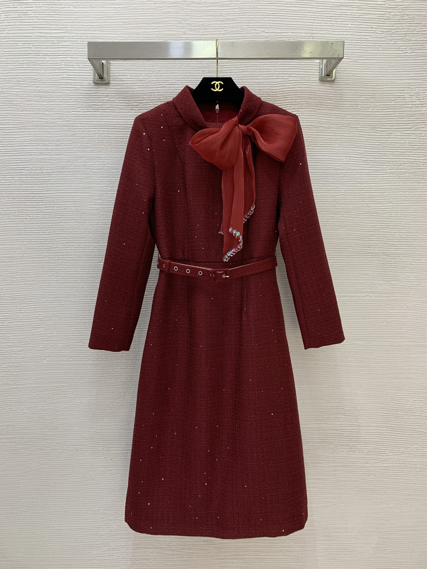款号G Self-portrai*新款SP家高端定制亮片编织粗纺小香风面料、蝴蝶结🎀绑带装饰收腰显瘦立领
