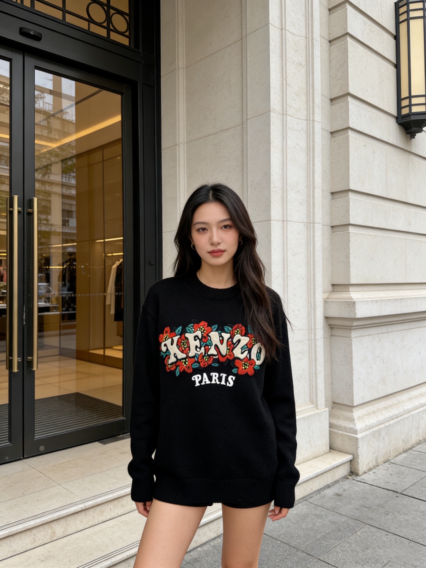 NO:750569,Model No. G26030974 KENZO Kenzo's new high-end customized wool yarn fabric, letter logo flower embroidery, fashionable and versatile round neck pullover long-sleeved sweater!  Apricot, black, (M size shoulder width 47, chest 108, sleeve length 56, dress length 63) hair,,sweaters,19860909款号G26030974 KENZO高田贤三新款 高端定制羊毛纱线面料、字母logo花朵刺绣时尚百搭圆领套头长袖针织衫毛衣！杏色、黑色、（M码肩宽47,胸围108,袖长56,衣长63）发,,sweaters,,Women's clothing