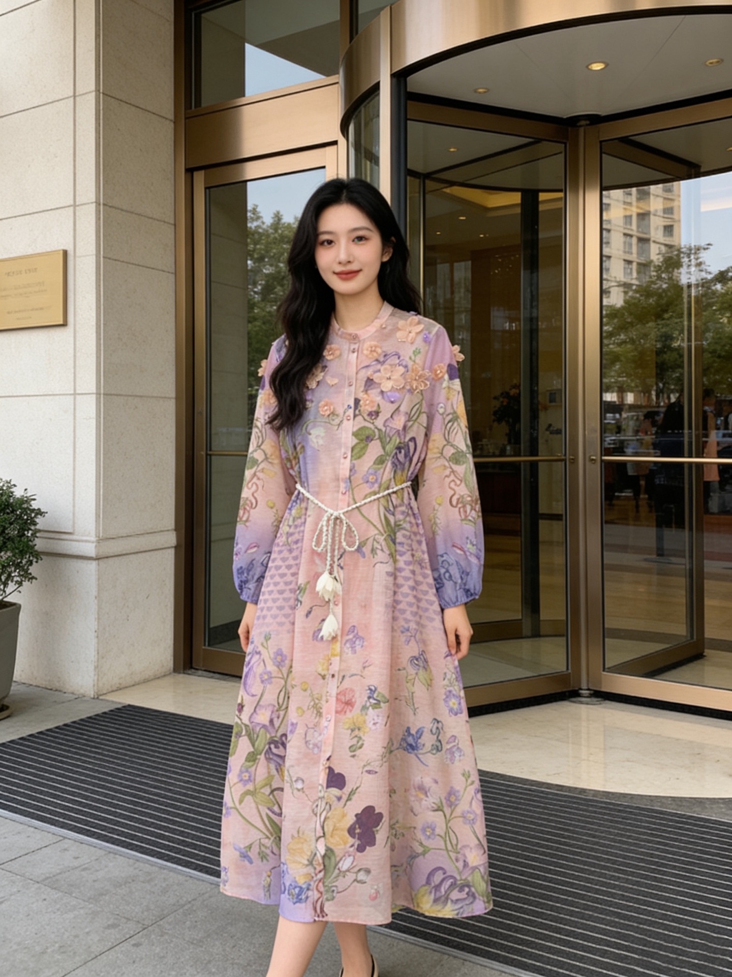 NO:755191,Model No. G26031648 ZIMMERMA*N Australian brand, high-end customized luxury heavy-duty three-dimensional flower-embellished diamond decoration, gradient blooming floral print, single-breasted placket, stand-up collar, lantern sleeves long dress, solid color inner suspender skirt with belt!  (M size shoulder width 42, bust 116, sleeve length 69, skirt length 149; inner bust 86 super elastic, length 95 excluding shoulder straps), Zimmerman-clothing, skirts,19860909款号G26031648 ZIMMERMA*N兹默曼澳洲品牌 高端定制奢华重工立体花朵镶钻装饰、渐变晕染花卉印花单排扣开襟立领灯笼袖长款连衣裙纯色内搭吊带打底裙配腰带！ （M码肩宽42,胸围116,袖长69,裙长149；内搭胸围86超弹力,长度95不含肩带）,兹默曼-服装,skirts,,Women's clothing