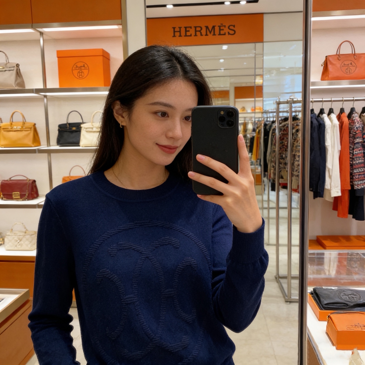 款号G HERME*S新款 高端定制H家圆圈⭕图案提花圆领套头长袖针织衫上衣！灰色、藏蓝色、𝑺 𝑴 𝑳 