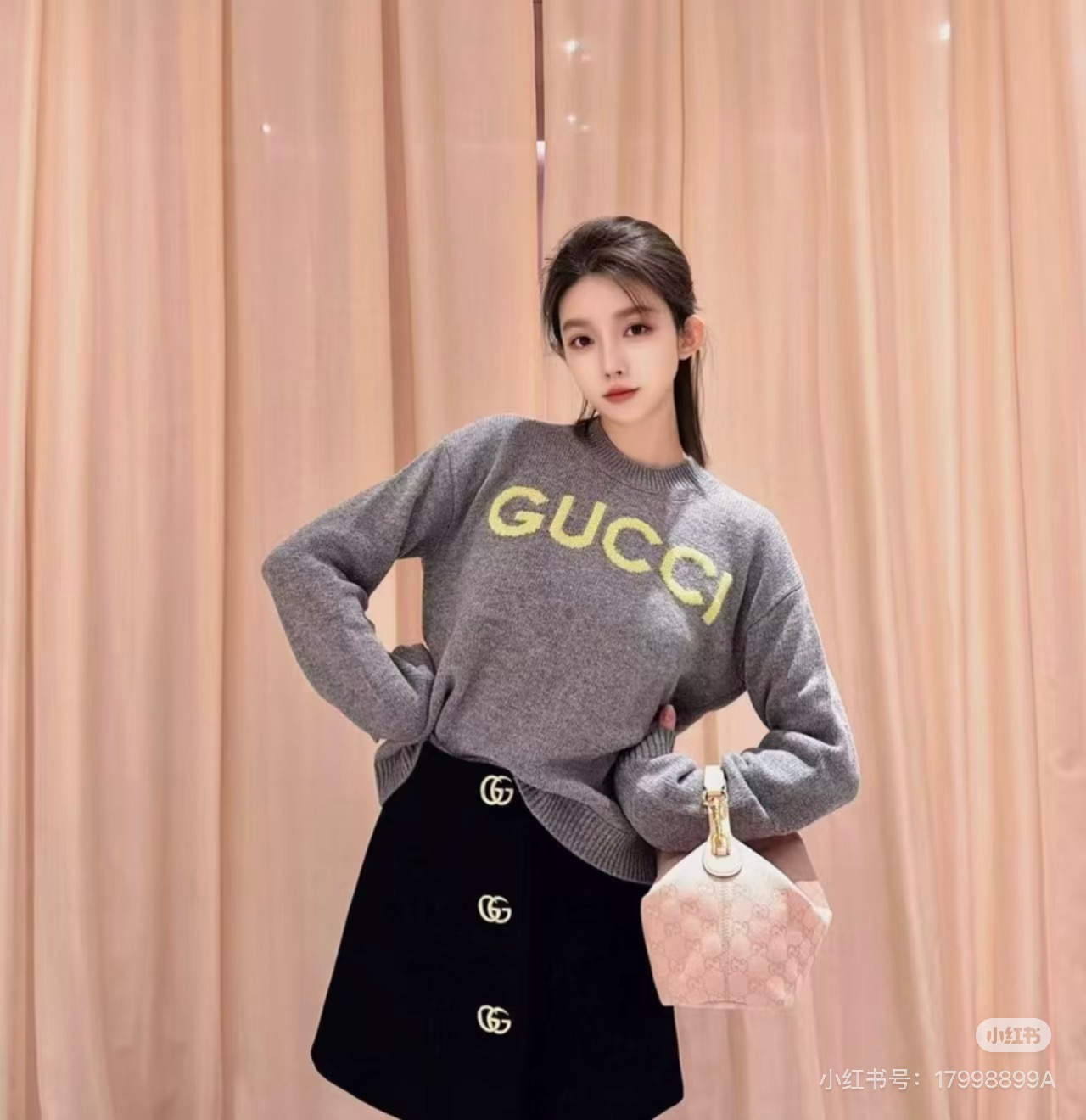 款号G 跑量推荐👏GUCC*新款定制内衬老花字母logo提花GG金属扣气质百搭短裙半身裙、前排门襟不可解