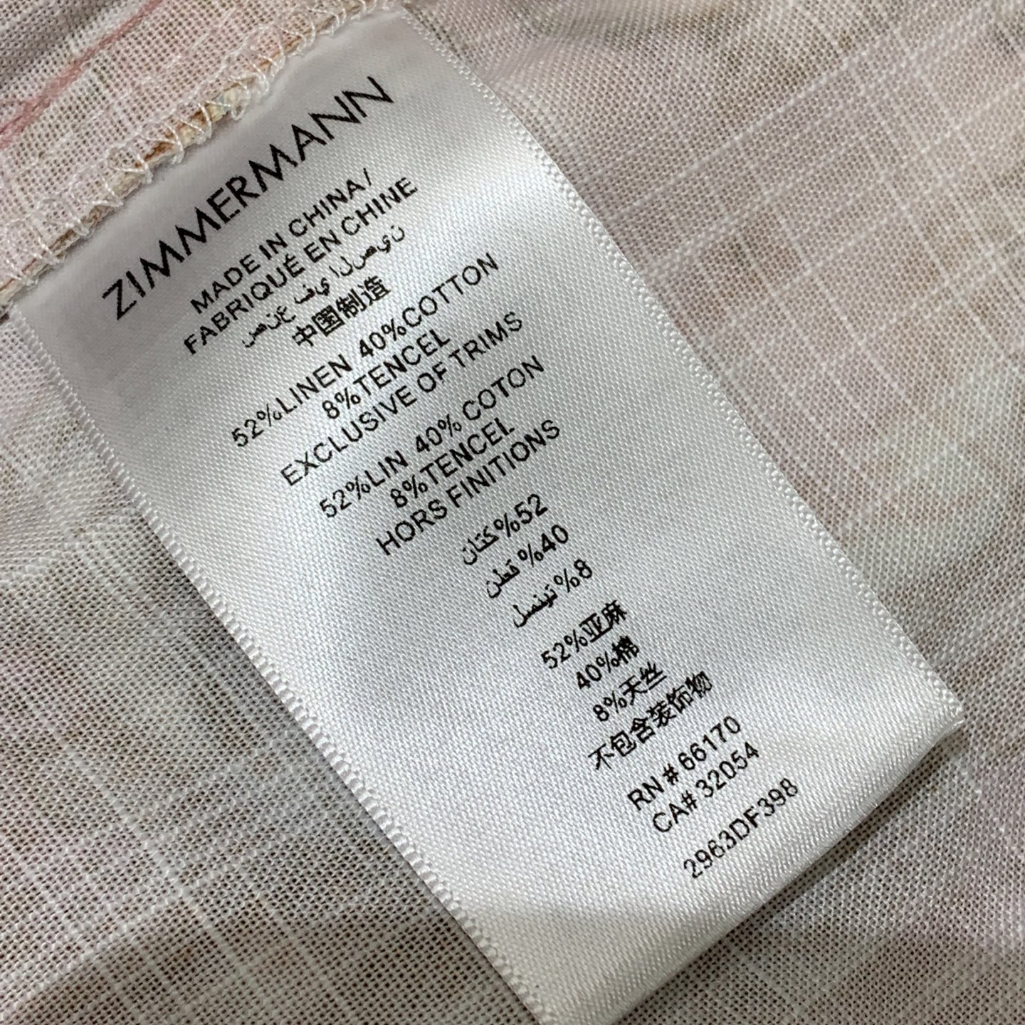 款号G ZIMMERMAN*兹默曼澳洲品牌 高端定制棉麻混纺面料、粉色系波西米亚度假风复古印花宽松百搭V