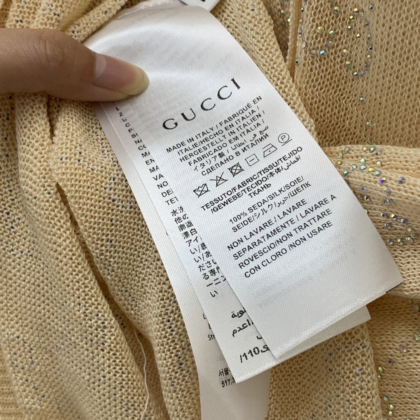 款号G GUCC*新款高端定制彩钻GG字母logo重工高温烫钻工艺小心机微透性感V领长袖针织薄开衫上衣⚠