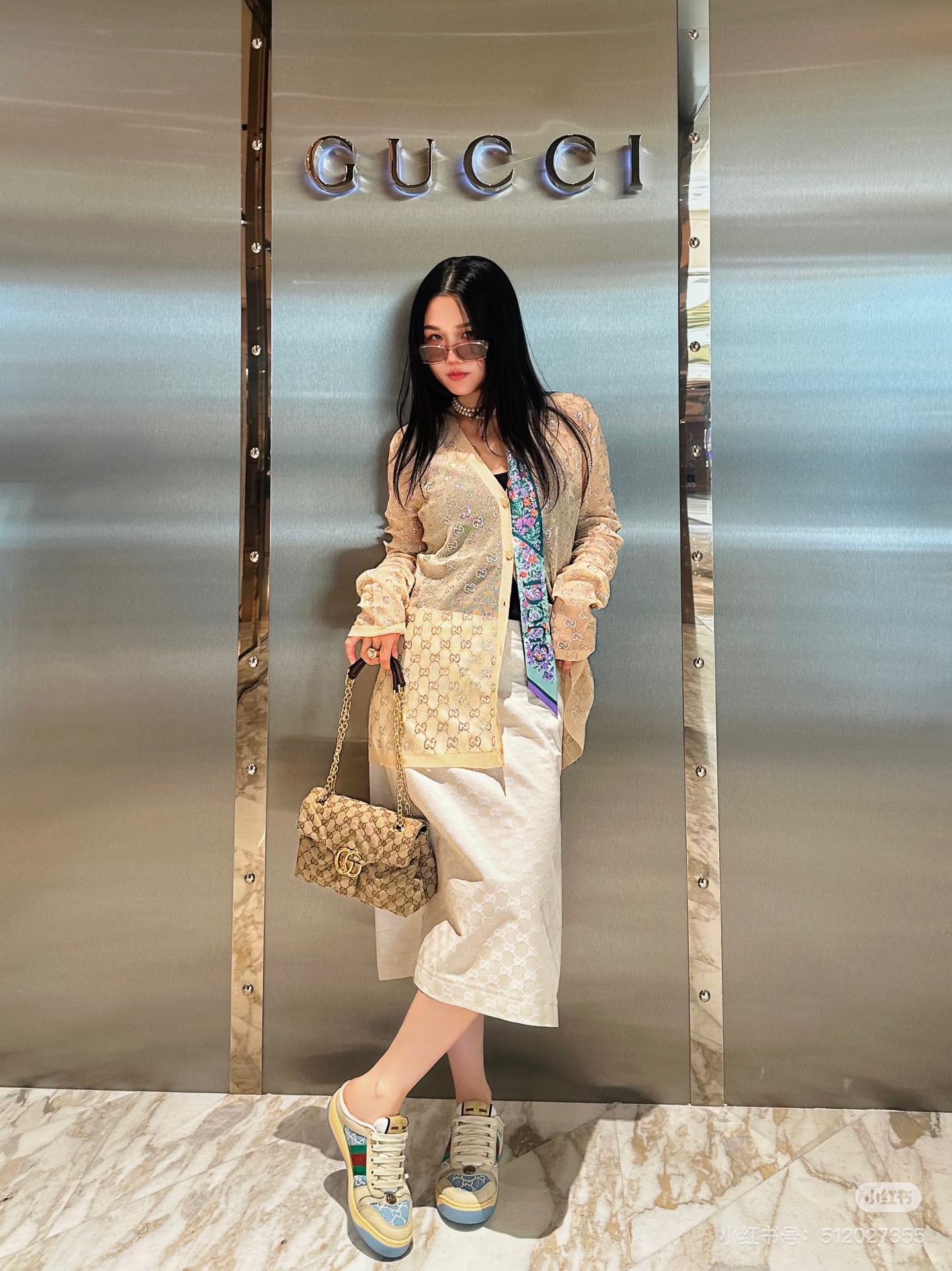 款号G GUCC*新款高端定制彩钻GG字母logo重工高温烫钻工艺小心机微透性感V领长袖针织薄开衫上衣⚠