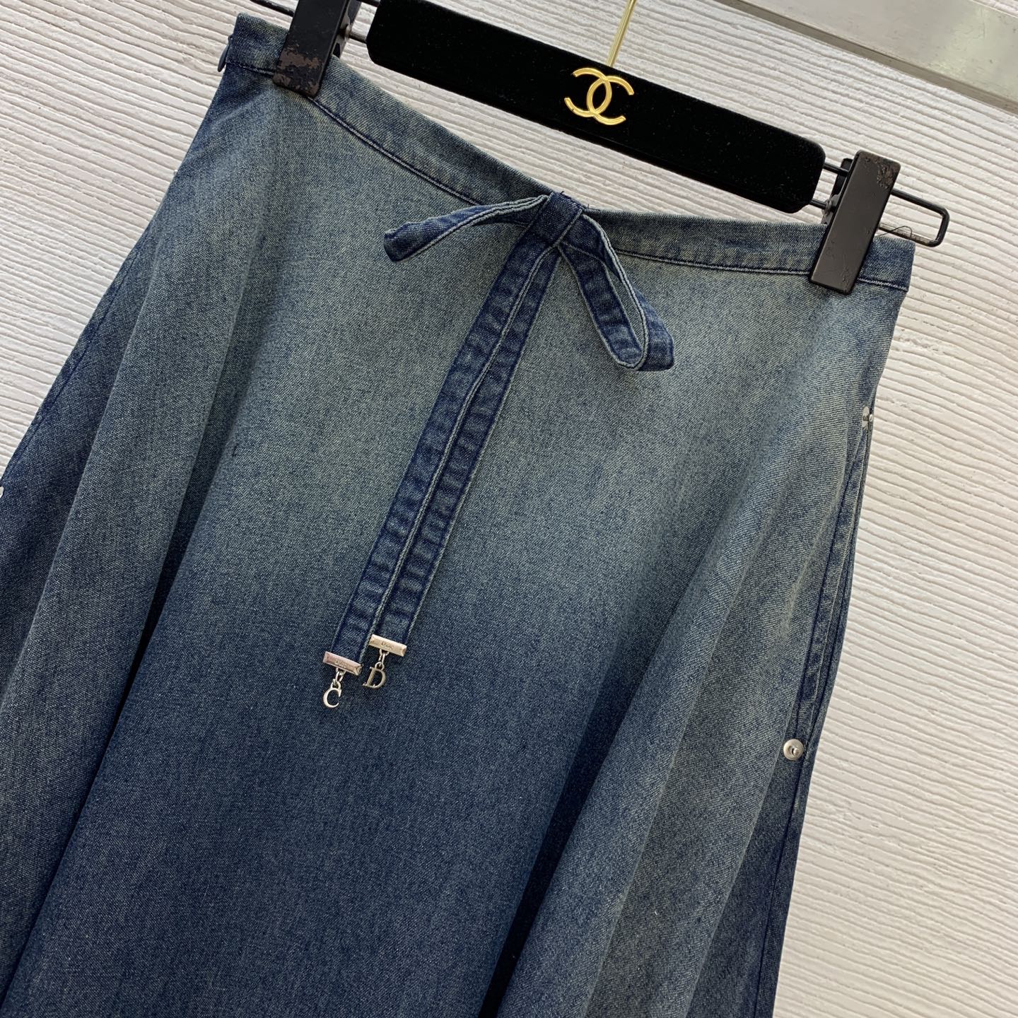 Dior Vintage  Denim Back Tie Flared Maxi Skirt