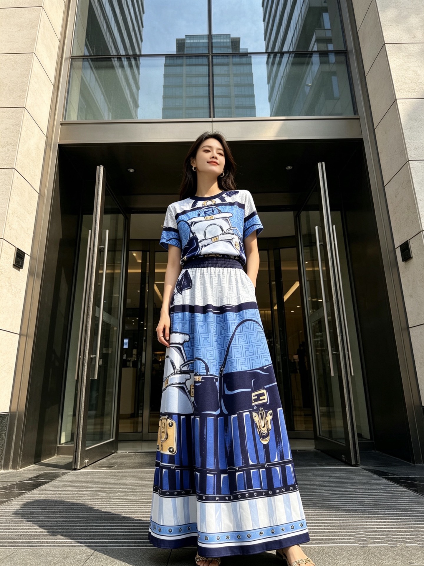 NO:825059,Model No. D26050423 FEND* new classic double FF letter print abstract retro belt bag pattern slim fit round neck short-sleeved T-shirt top!  (M size shoulder width 39, chest 94, sleeve length 17, clothing length 61) Tops, Fendi-clothing, fendi, fendi, T-shirt, tees, t-shirt,19860909款号D26050423 FEND*新款经典双FF字母印花抽象复古皮带包包图案修身显瘦圆领短袖t恤上衣！（M码肩宽39,胸围94,袖长17,衣长61）上衣,芬迪-服装,fendi,fendi,T-shirt,tees，t-shirt,,Women's clothing