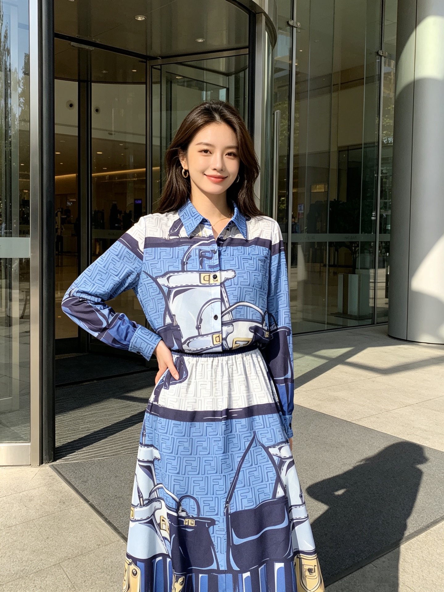 NO:825074,Model No. D26050428 FEND* new classic double FF letter print abstract retro belt bag pattern, button placket lapel loose and versatile chiffon long-sleeved shirt!  (M size shoulder width 37, chest 96, sleeve length 59, clothing length 71) shirt, Fendi-clothing, fendi, fendi, shirts,19860909款号D26050428 FEND*新款经典双FF字母印花抽象复古皮带包包图案、系扣门襟翻领宽松百搭雪纺纱长袖衬衣！（M码肩宽37,胸围96,袖长59,衣长71）衬衫,芬迪-服装,fendi,fendi,shirts,,Women's clothing