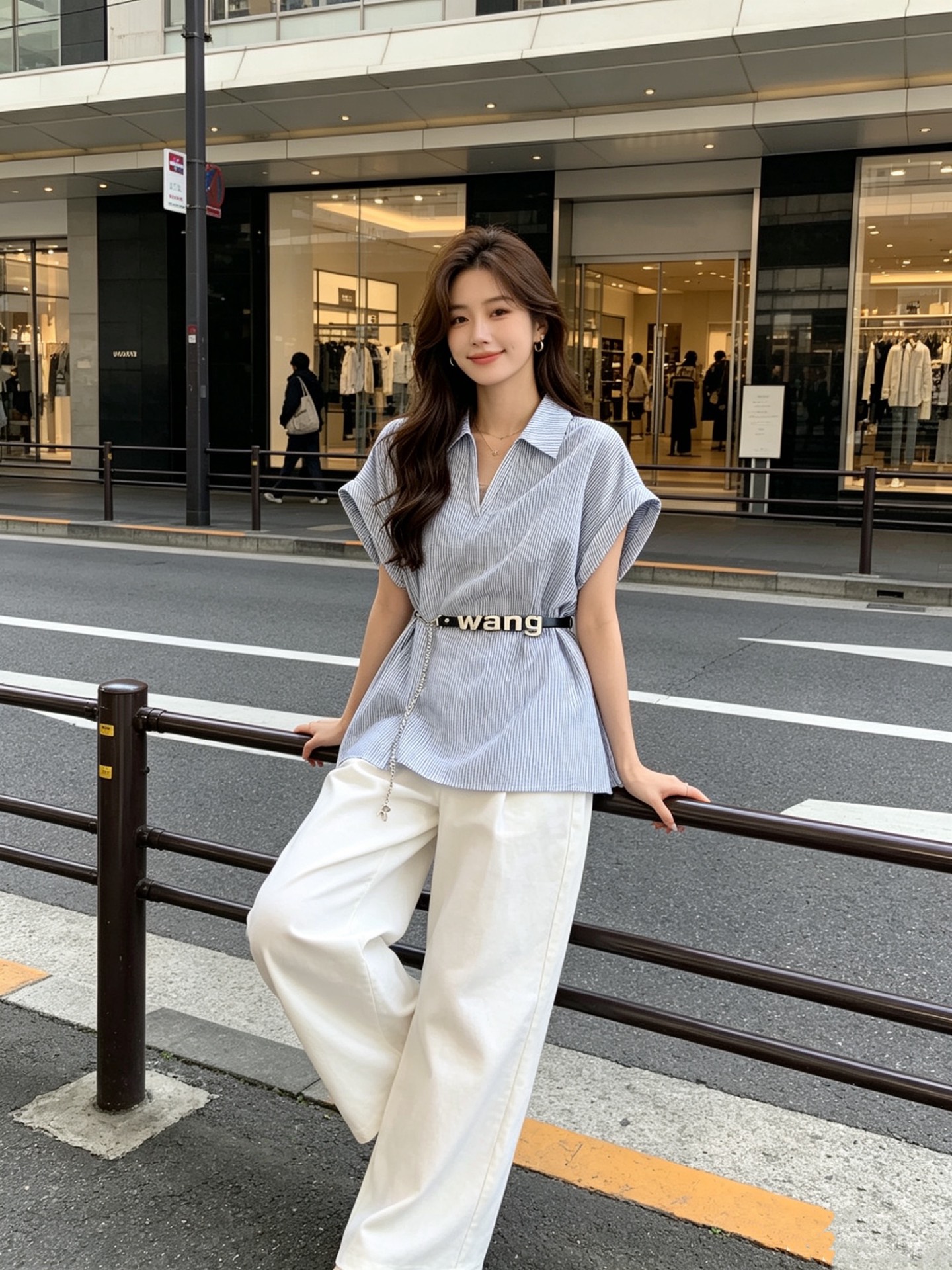 NO:823407,The highest version on the market, the girl will inspect the goods, trim the three marks on the threads, and ship the goods. You can send pictures and take videos. If you want quality or service, please add me on WeChat. We will not accept urgent orders. Model No. D26050528 Alexander  Wan* Wangjia has the highest version on the market. The girl will inspect the goods, trim the three marks on the threads, and ship the goods. You can post pictures and take videos. If you want quality or service, please add me on WeChat. We will not accept urgent orders. Wannian classic pinstripe loose and fashionable V-neck cuffed short-sleeved shirt top with letter chain belt!  Blue, (L size bust 112, raglan sleeve length 27, dress length 68), Alexander Wang-clothing, alexander wang, T-shirt,19860909市面最高版本小妹验货、修剪线头上三标、发货可发图及拍视频,要品质要服务的加我微信,不接急单.款号D26050528 Alexander Wan*大王家爆市面最高版本小妹验货、修剪线头上三标、发货可发图及拍视频,要品质要服务的加我微信,不接急单.款万年经典细条纹宽松时尚V字领翻边短袖衬衣上衣配字母链条腰带！蓝色,（L码胸围112,连肩袖长27,衣长68）,亚历山大王-服装,alexander wang,T-shirt,,Women's clothing