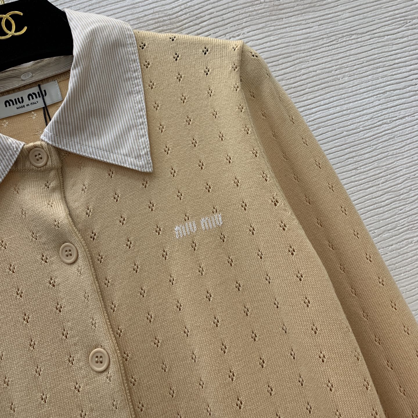 Miu Miu Collared Hollow Knit Cardigan