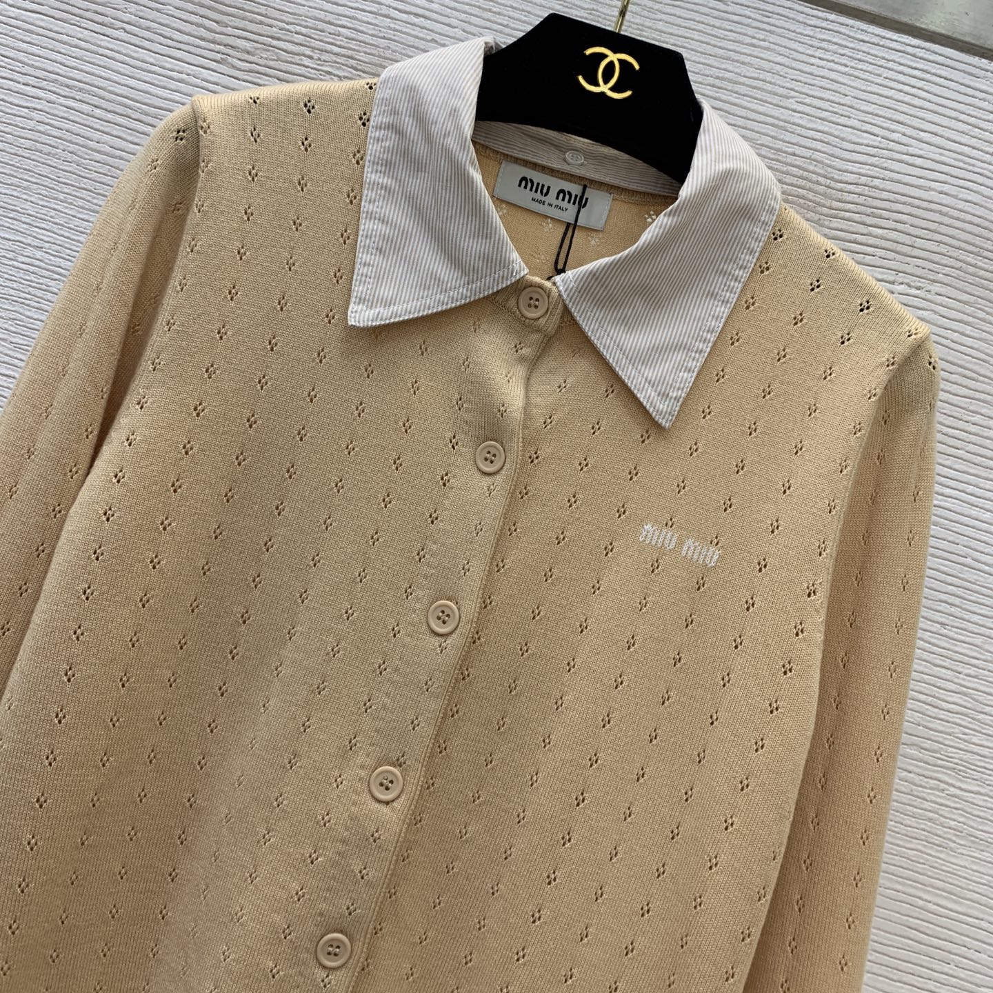 Miu Miu Collared Hollow Knit Cardigan