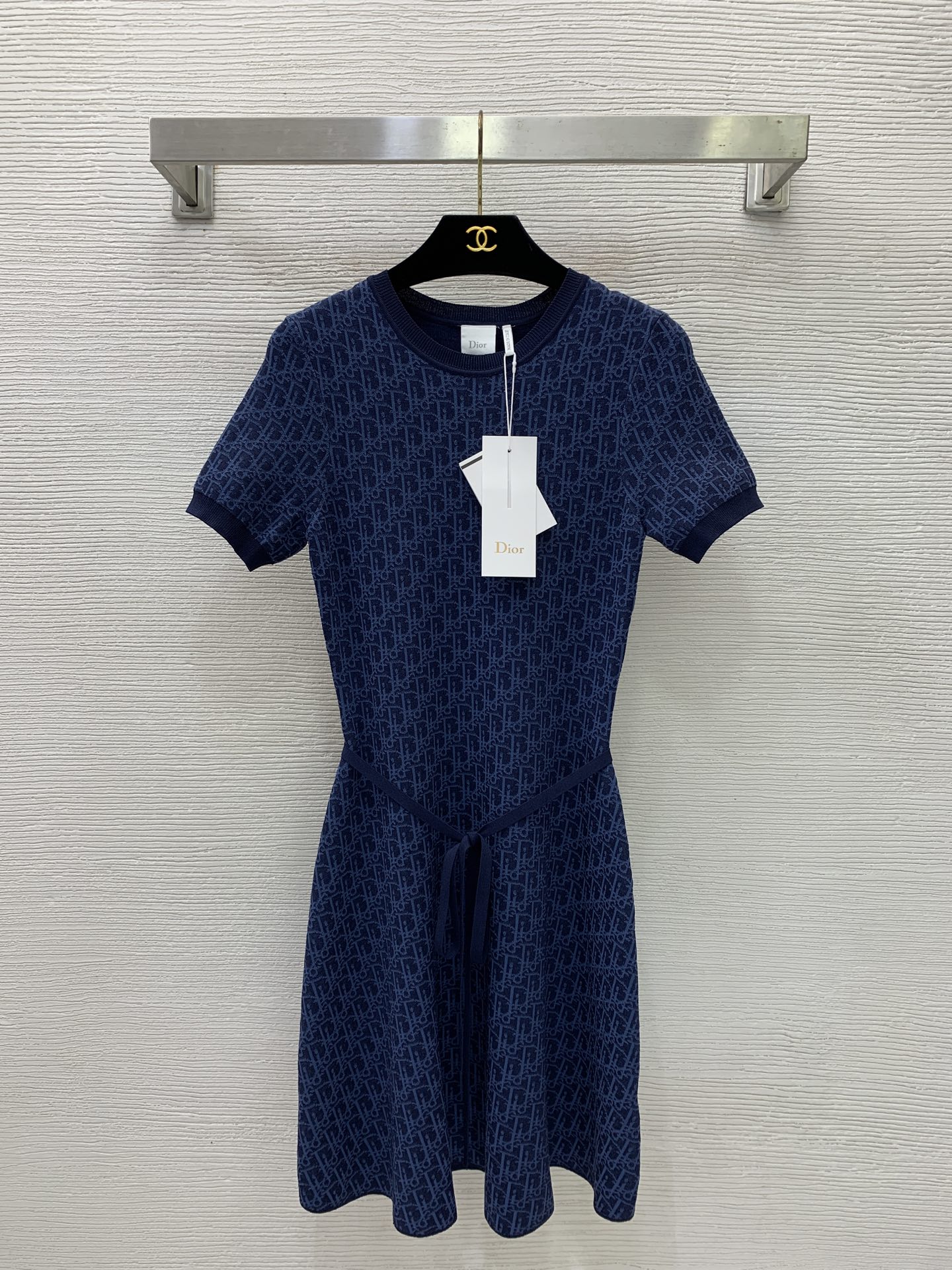 Dior Jacquard Knit Tie Belt Mini Dress