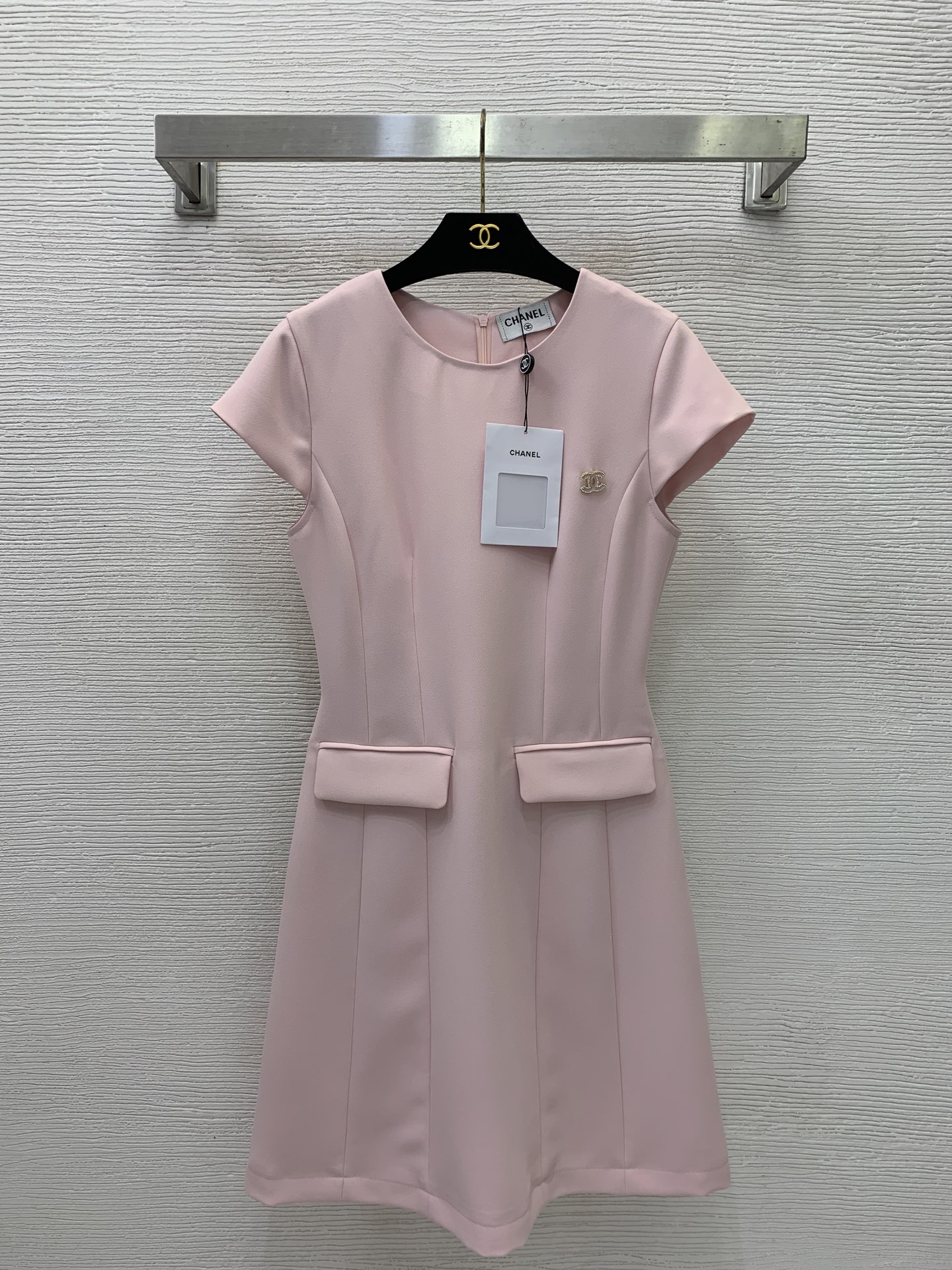 chanel Pink Crew Neck Short Sleeve Dress