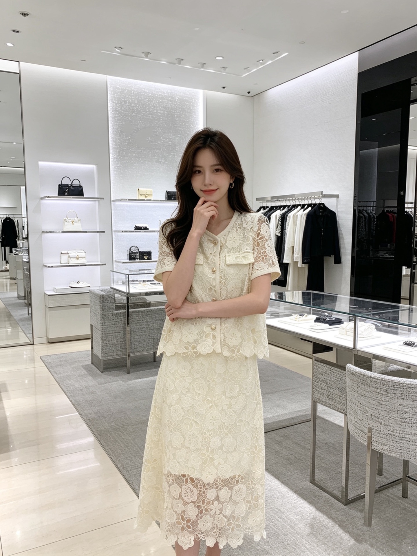 NO:899544,Style No. G26060125 Self-portrai* new SP home new high-end customized lace water-soluble hollow hook pattern light luxury elegant lady style two-piece suit!  Button placket, round neck, short-sleeved lace top, elastic waist, A-line long skirt!  Apricot color, (M size bust 90, sleeve length 21, dress length 52; waist 64 ~ 82, skirt length 85), women's clothing, skirts, T-shirt,19860909款号G26060125 Self-portrai*新款SP家新款 高端定制蕾丝水溶镂空勾花轻奢气质名媛风两件套装！系扣门襟圆领短袖蕾丝上衣松紧腰A字版长款半身裙！杏色、 （M码胸围90,袖长21,衣长52；腰围64～82,裙长85）,女装,skirts,T-shirt,,Women's clothing