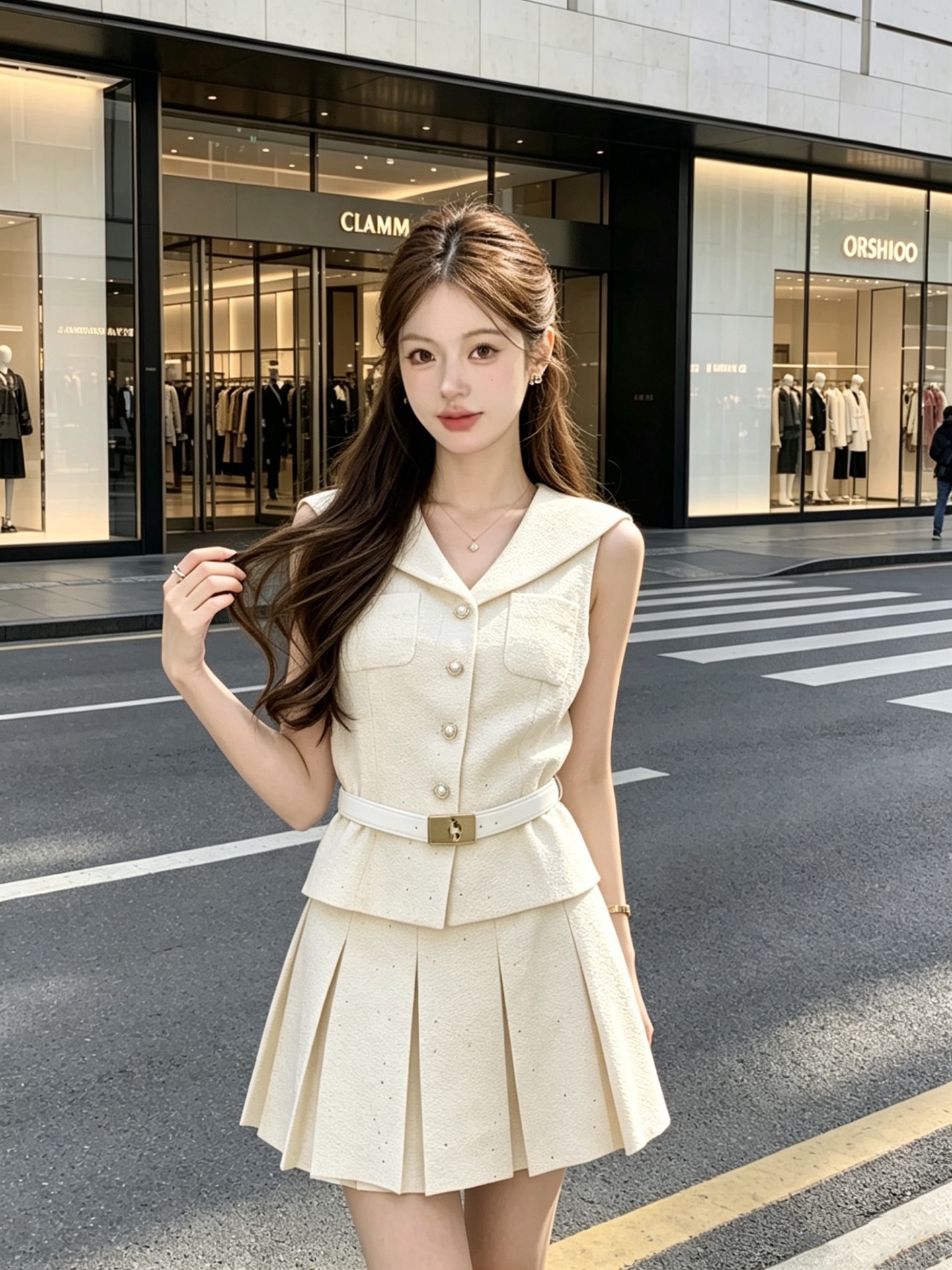 NO:870092,No. G26060642 Dio's latest high-end custom-made two-piece suit for Xiao Xiangfeng, the daughter of the chaebol!  Navy collar, pearl buttons, sequined slub sleeveless top, pleated skirt, high-waisted A-line skirt!  Beige, green, 36-38-40-42 (38 size bust 88, length 57; waist 68, skirt length 41), Dior-clothing, dior, dior, skirts,19860909号G26060642 Dio*新高端定制财阀千金小香风减龄两件套装！海军领珍珠扣亮片粗纺无袖上衣裙摆压褶高腰A字短裙半身裙！米色,绿色,36-38-40-42（38码胸围88,衣长57；腰围68,裙长41）,迪奥-服装,dior,dior,skirts,,Women's clothing