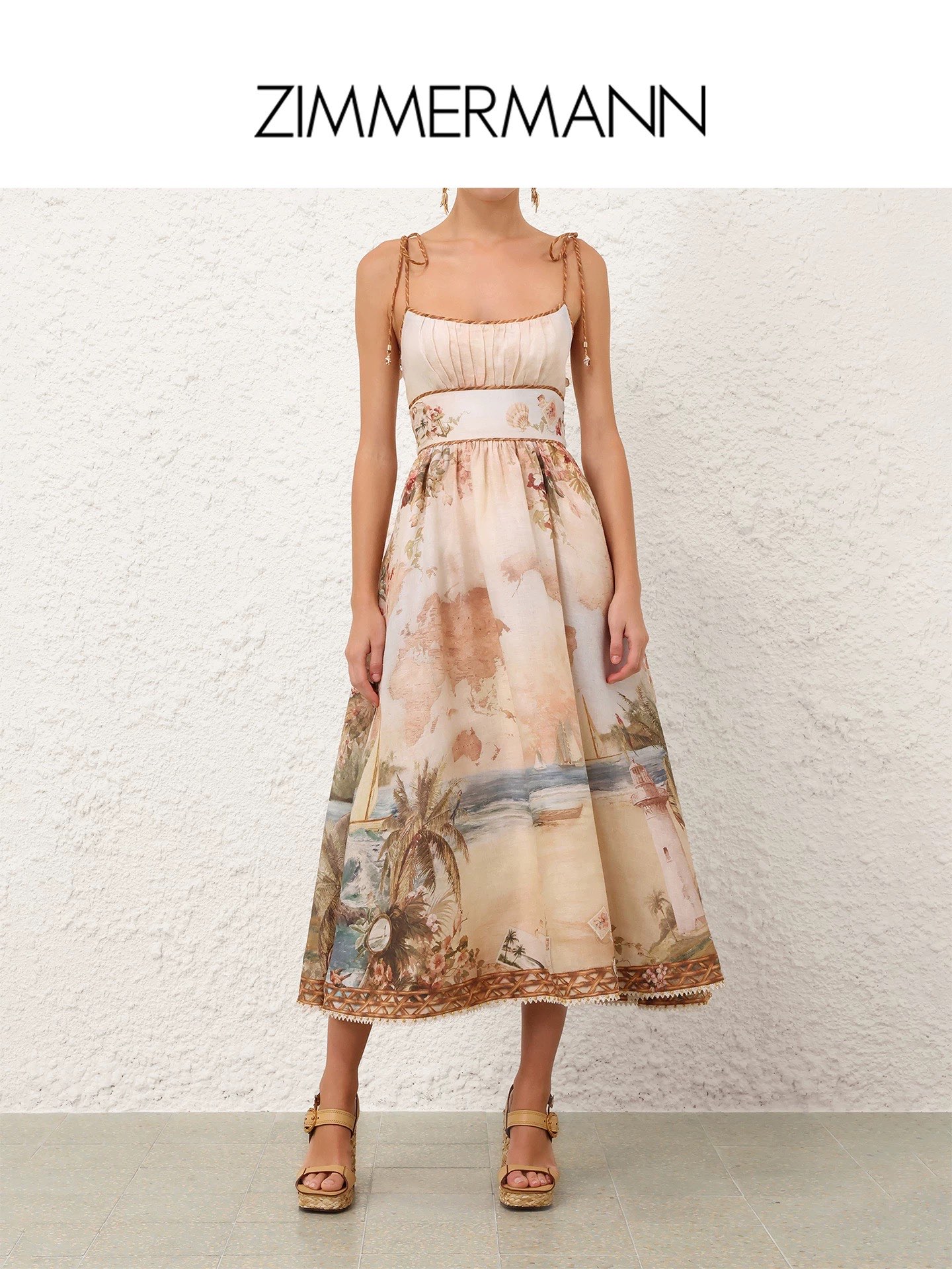 NO:870106,No. G26060768 ZIMMERMA*N ZIMMERMA*N Australian brand high-end customized linen blend fabric is breathable and comfortable!  Resort-style island beach oil painting retro print, wide waistline and slimming waist, large skirt suspender dress!  1.2.3.4/SMLXL (size 2, bust 78~96, elastic back, waist 68, skirt length 110 excluding straps), Zimmerman-clothing, skirts,19860909号G26060768 ZIMMERMA*N 兹默曼澳洲品牌高端定制亚麻混纺面料透气舒适！度假风海岛沙滩油画复古印花、宽腰线收腰显瘦大裙摆吊带连衣裙！1.2.3.4/SMLXL（2码胸围78～96后背打揽弹力,腰围68,裙长110不含肩带）,兹默曼-服装,skirts,,Women's clothing