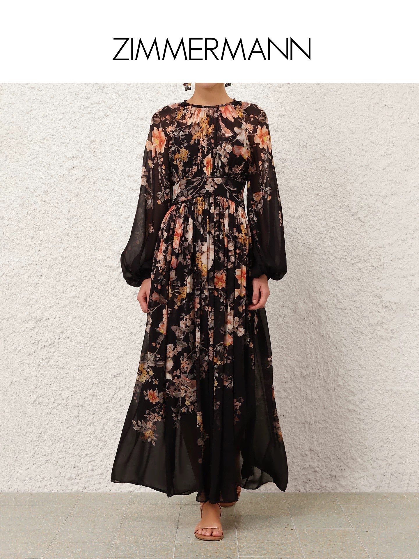 NO:867796,No. G25060846 ZIMMERMAN* Zimmerman Australian brand, high-end customized silk blended elegant see-through fabric, floral print chest pleats, wide waistline, waist slimming, elegant large skirt, long lantern sleeve dress, solid color inner suspender bottoming skirt, two-piece set!  Black, 1.2.3.4/SMLXL (size 2 bust 88, waist 70, raglan sleeve length 73, skirt length 138; inner bust 88 super elastic, total length 92 excluding shoulder straps), Zimmerman-clothing, skirts, real silk,19860909号G25060846 ZIMMERMAN*兹默曼澳洲品牌 高端定制真丝混纺飘逸透视面料、花朵印花胸前捏褶宽腰线收腰显瘦飘逸大裙摆长灯笼袖连衣裙纯色内搭吊带打底裙 两件套！黑色、1.2.3.4/SMLXL（2码胸围88,腰围70,连肩袖长73,裙长138；内搭胸围88超弹力,总长92不含肩带）,兹默曼-服装,skirts,real silk,,Women's clothing