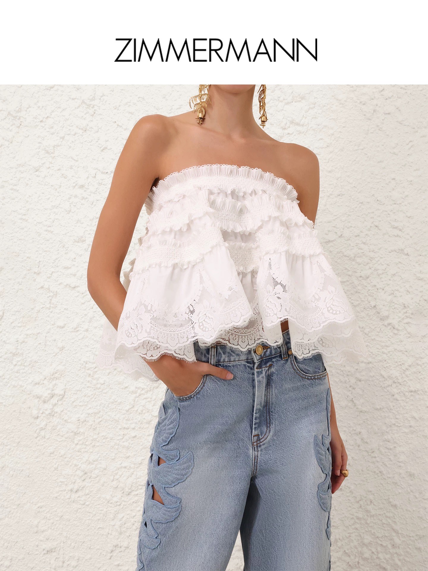 NO:886508,No. D26061468 ZIMMERMA*N Australian brand ZIMMERMA custom-made lace splicing pure cotton fabric, heavy-duty A-line halter top with fungus hems!  White, black, (M size bust 66~82 back elastic, total length 41 excluding shoulder straps), Zimmerman-Clothing,19860909号D26061468 ZIMMERMA*N兹默曼澳洲品牌定制蕾丝拼接纯棉面料、木耳边重工打揽A字版吊带上衣！白色、黑色、 （M码胸围66～82后背弹力,总长41不含肩带）,兹默曼-服装,,Women's clothing