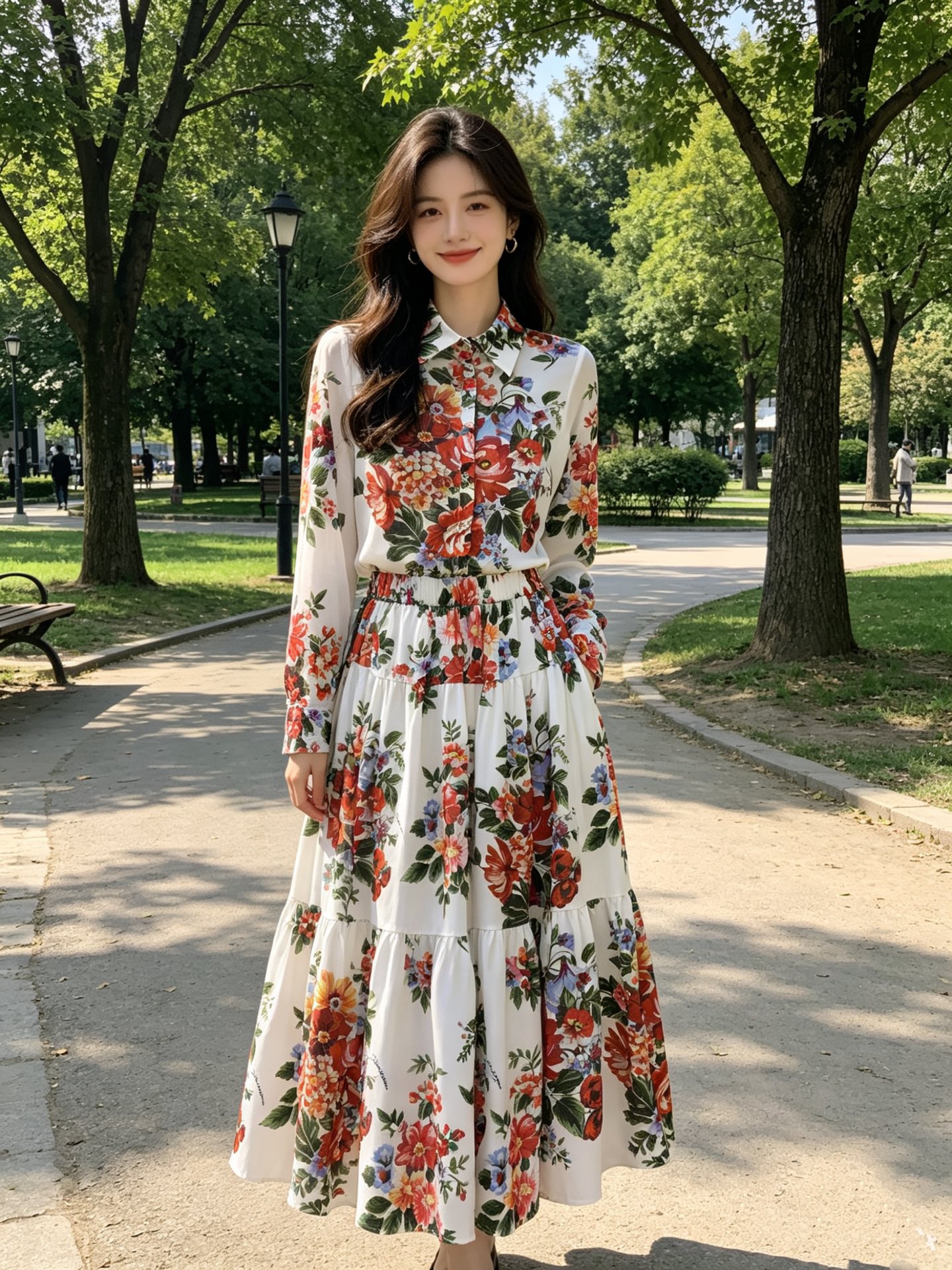 NO:888157,No. D26061601 & Dolce & Gabbana DG* new flower green leaf letter logo printed two-piece suit!  Slim-fitting single-breasted lapel long-sleeved top with high waist and large skirt and elastic waist skirt!  Black, white, (L size shoulder width 36, bust 84, sleeve length 58, dress length 55; waist 68 ~ 90 elastic, skirt length 90), Dolce&Gabbana-clothing, Dolce&Gabbana, skirts,19860909号D26061601 &杜嘉班纳DG*新花朵绿叶字母logo印花两件套装！修身显瘦单排扣翻领长袖上衣高腰大裙摆松紧腰半身裙！黑色、白色、 （L码肩宽36,胸围84,袖长58,衣长55；腰围68～90弹力,裙长90）,杜嘉班纳-服装,Dolce&Gabbana,skirts,,Women's clothing