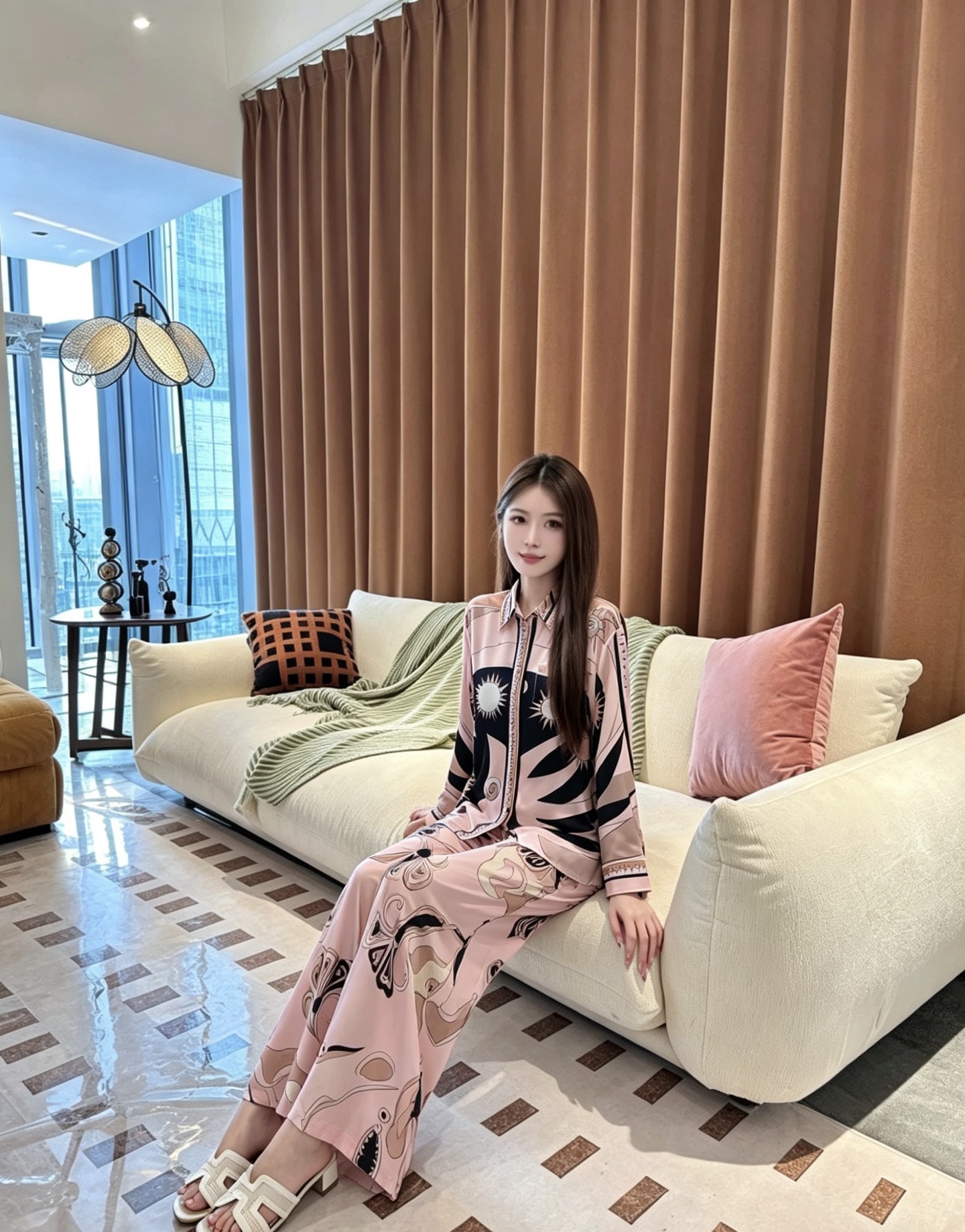NO:888884,Style No. D26061822 PUCC* new customized high-end silky satin fabric!  Fashionable retro sun contrast pattern printed lazy style loose single breasted placket lapel long sleeve shirt top!  (M size shoulder width 46, chest 116, sleeve length 57, clothing length 70) shirts, women's clothing, shirts, silk fabric,19860909款号D26061822 PUCC*新款定制高级感丝滑绸缎面料！时尚复古太阳撞色图案印花慵懒风宽松单排扣门襟翻领长袖衬衫上衣！（M码肩宽46,胸围116,袖长57,衣长70）衬衣,女装,shirts,silk fabric,,Women's clothing
