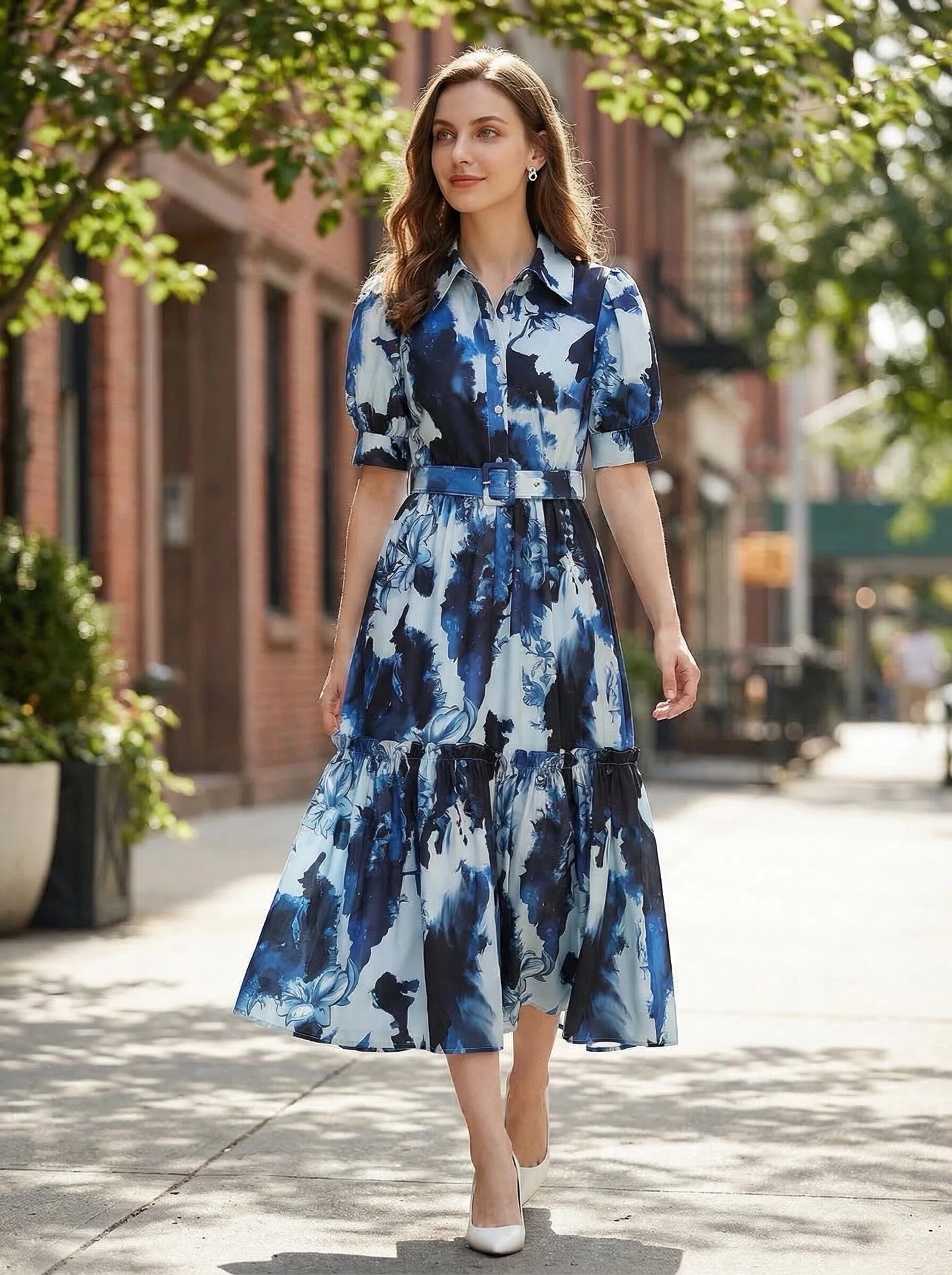 NO:890234,No. G26062388 Dio*’s latest high-end custom-made half-breasted placket and fungus hem, complex craftsmanship and all-over blue and white ink painting with contrasting colors, large flower print lapels, large hem, short-sleeved dress that covers the flesh and looks slimming!   (S size bust 84, waist 66, sleeve length 26, skirt length 113), Dior-clothing, dior, dior, skirts, T-shirt,19860909号G26062388 Dio*新 高端定制半排扣门襟木耳边复杂工艺拼接满身青花水墨画撞色大型花朵印花翻领大摆遮肉显瘦短袖连衣裙！  （S码胸围84,腰围66,袖长26,裙长113）,迪奥-服装,dior,dior,skirts,T-shirt,,Women's clothing