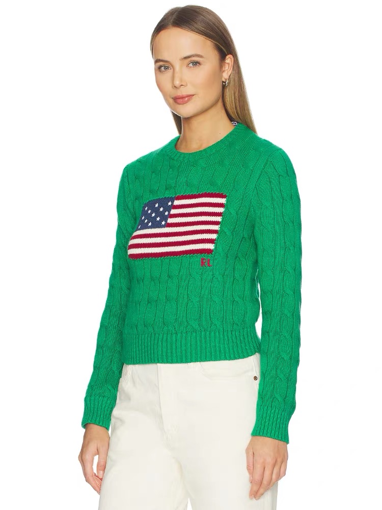 NO:892705,No. D26062514 Ralph Laure*Raff’s RL new custom-made wool blend fabric, flag five-pointed star horizontal stripe contrast letter logo embroidery, twist stripe fashion college style round neck long-sleeved sweater top!  Red/green/off-white/navy blue, (M size shoulder width 36, bust 86, sleeve length 62, dress length 54), women's clothing, loro piana, sweaters,19860909号D26062514 Ralph Laure*拉夫家RL新定制羊毛混纺面料、旗帜五角星横条撞色字母徽标刺绣、麻花条纹时尚学院风圆领长袖针织衫毛衣上衣！红/绿/米白/藏蓝,（M码肩宽36,胸围86,袖长62,衣长54）,女装,loro piana,sweaters,,Women's clothing
