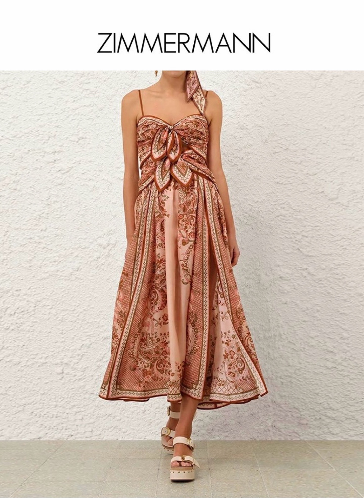 NO:892728,No. G26062597 ZIMMERMA*N Zimmerman's new Australian brand high-end custom-made simulated silk satin fabric, resort-style fashionable retro prints, bow knotted design, high slit and large skirt, slim and slim long suspender dress!  1.2.3.4/SMLXL (size 2, bust 78~94 with stretch, waist 74, skirt length 115 excluding shoulder straps), Zimmerman-clothing, skirts, real silk, silk fabric,19860909号G26062597 ZIMMERMA*N兹默曼新澳洲品牌高端定制仿真丝绸缎面料、度假风时尚复古印花、蝴蝶结打结设计高开叉大裙摆修身显瘦长吊带连衣裙！1.2.3.4/SMLXL（2码胸围78～94打揽弹力,腰围74,裙长115不含肩带）,兹默曼-服装,skirts,real silk,silk fabric,,Women's clothing