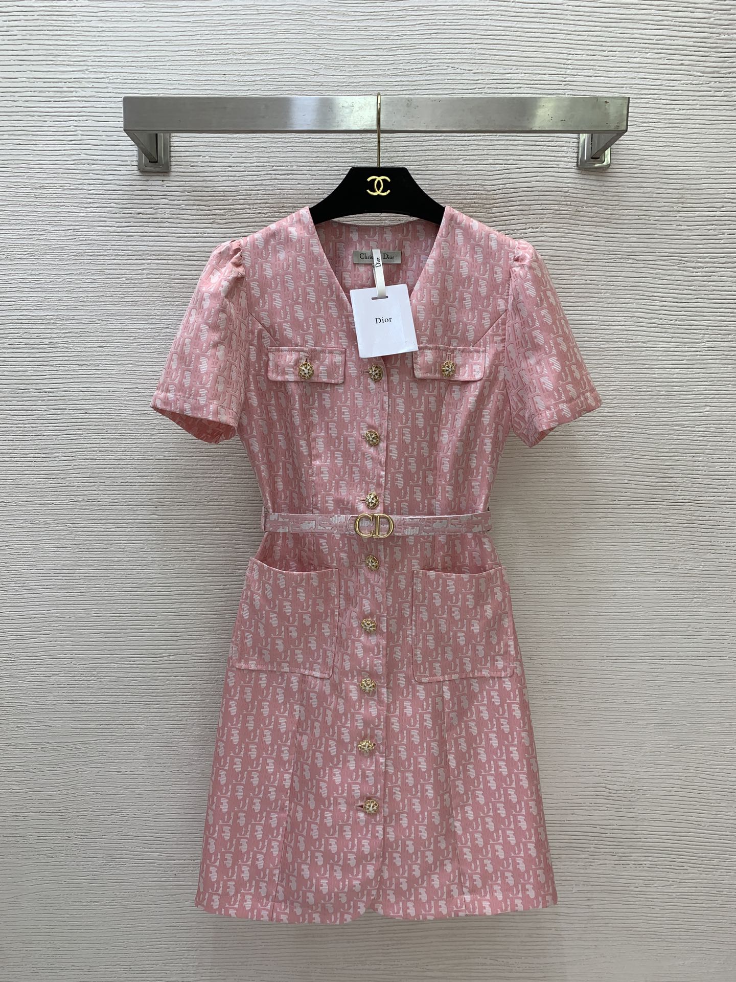 Dior Pink Belted Short Sleeve Dress
