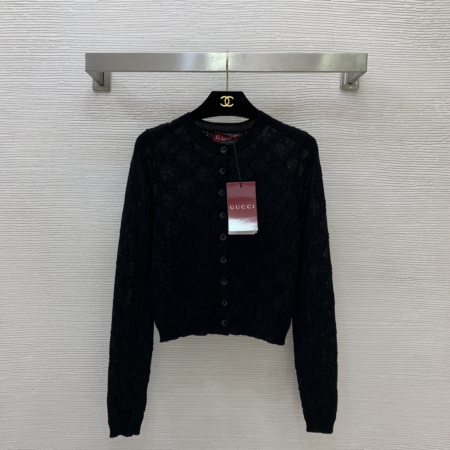 Gucci Black Textured Button Cardigan