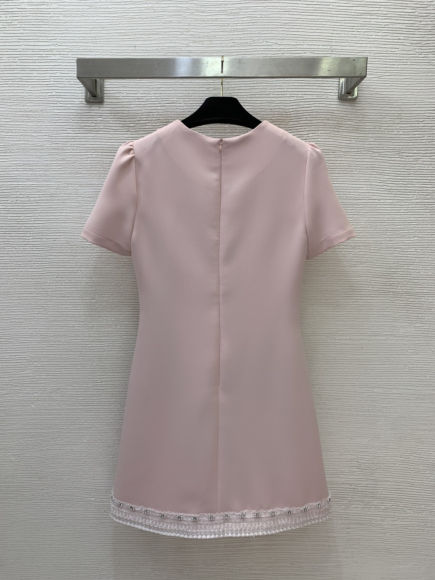 Chanel Short Sleeve Hem Rhinestone Lace Mini Dress