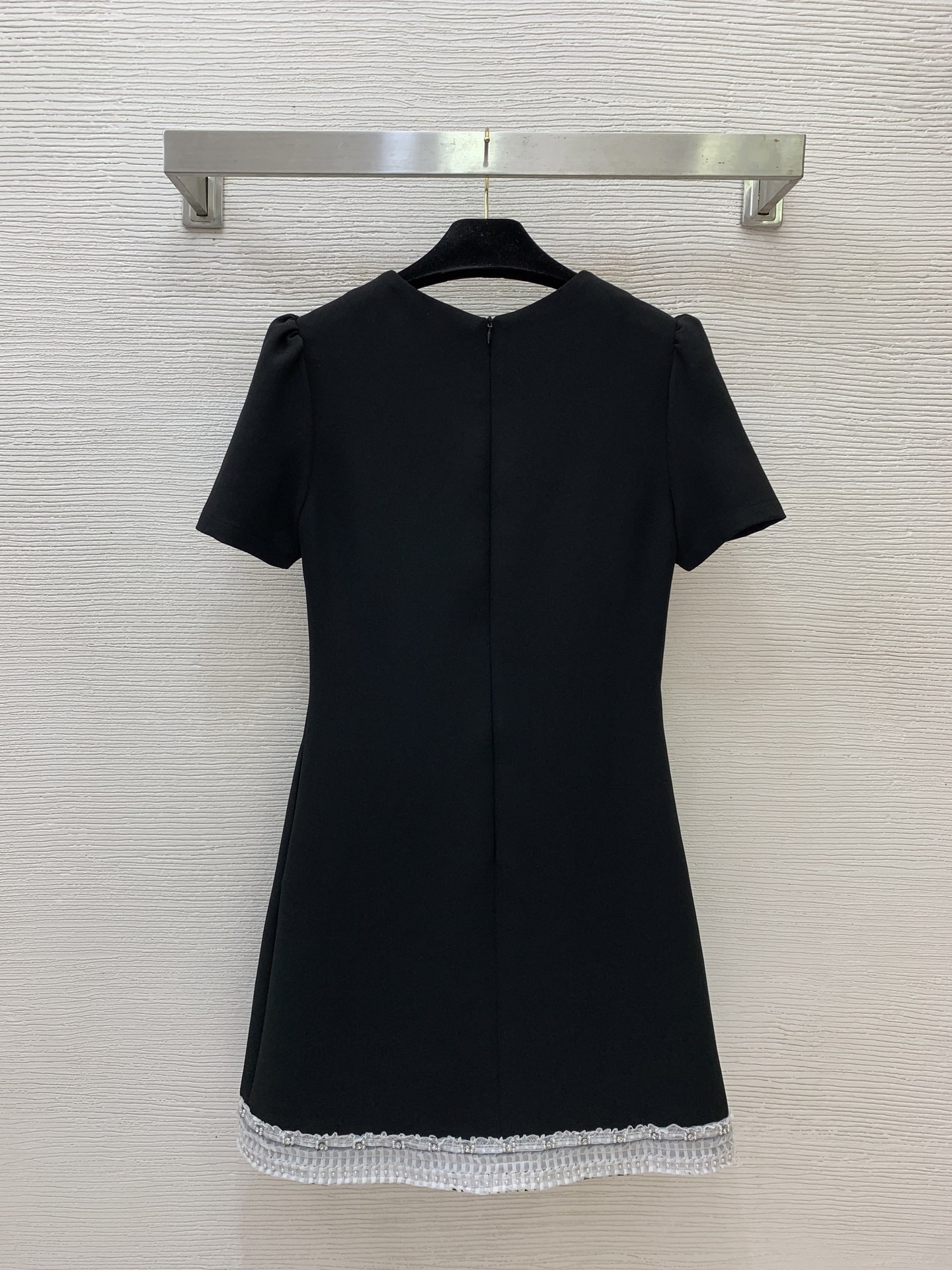Chanel Short Sleeve Hem Rhinestone Lace Mini Dress