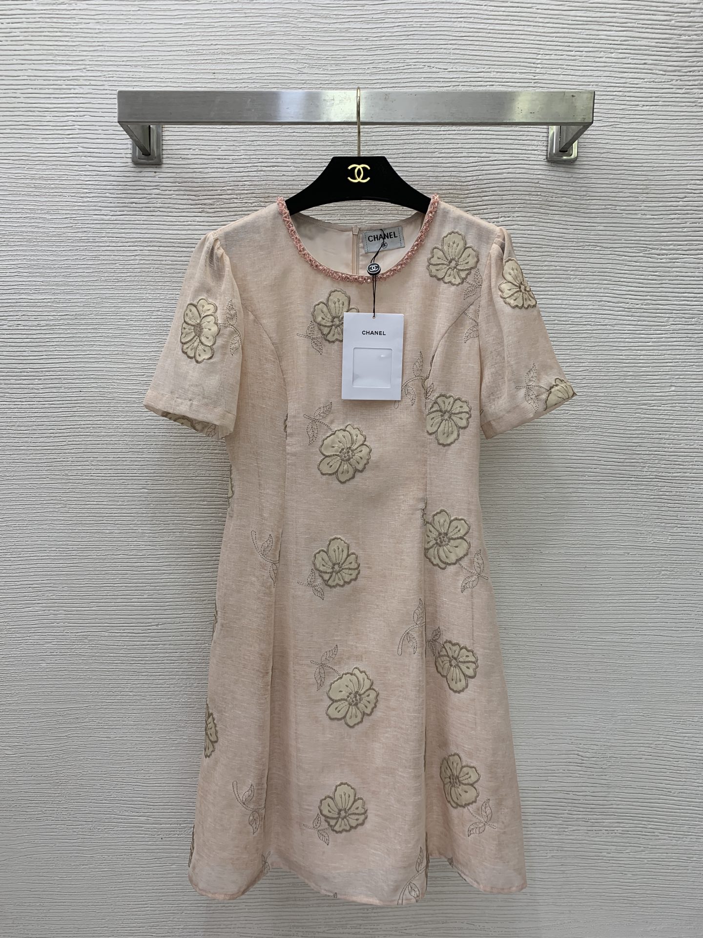 Chanel Floral Embroidery Short Sleeve Mini Dress