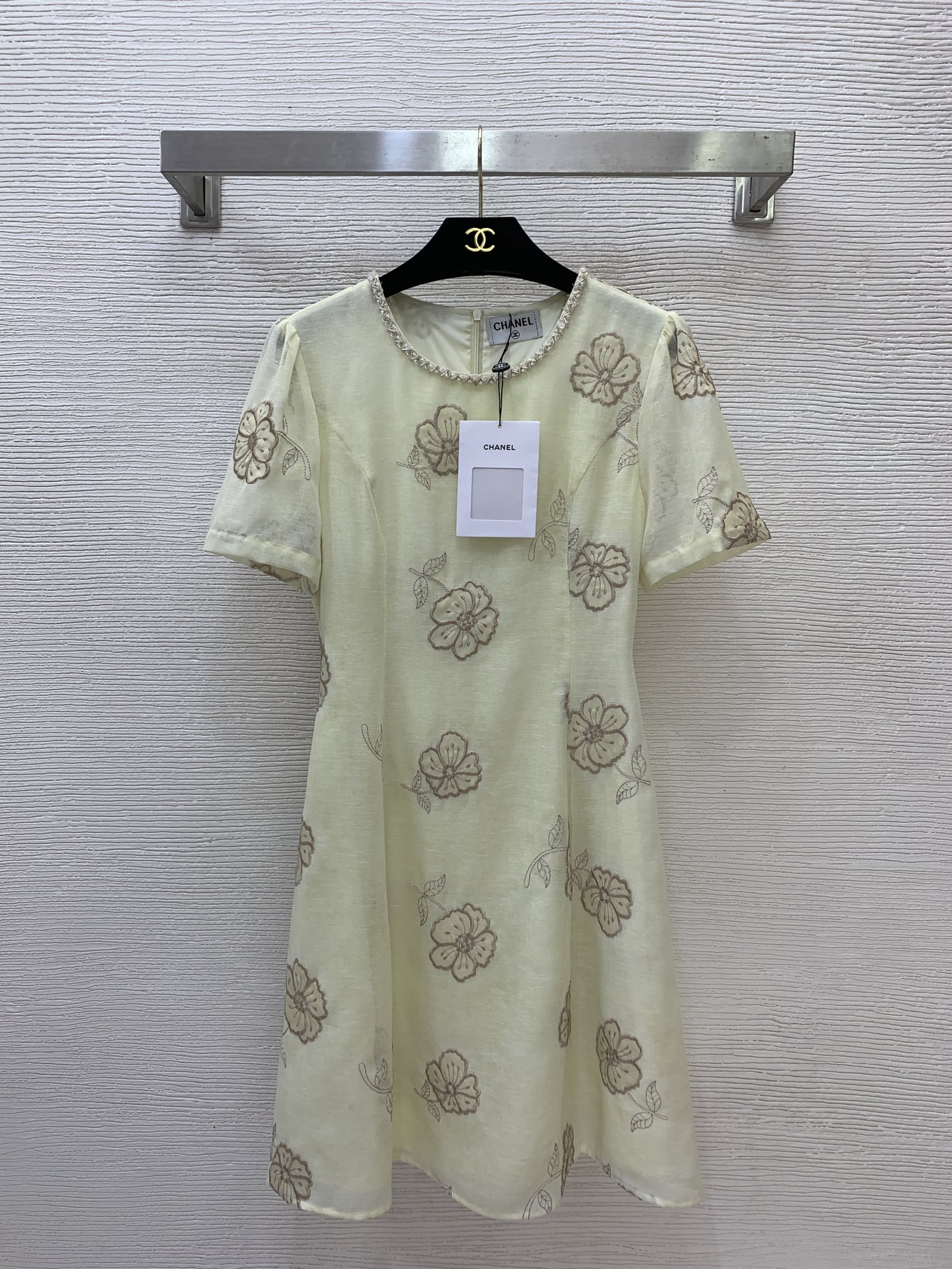 Chanel Floral Embroidery Short Sleeve Mini Dress