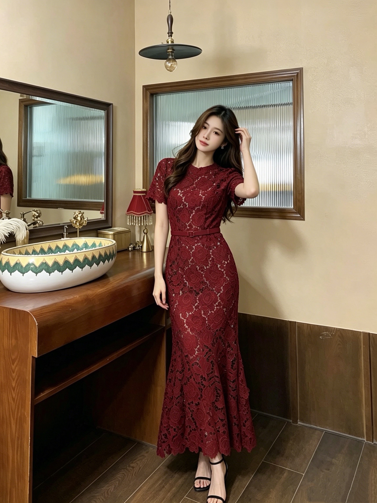 NO:905685,Style number G26070148 Self-Portrai* 2026 new SP home lace water-soluble flower hollow hook-and-loop fabric slim fit round neck short-sleeved fishtail skirt dress solid color inner suspender bottoming skirt!  Burgundy, taro purple, (M size shoulder width 37, bust 84~88, waist 72, sleeve length 24, skirt length 137; inner bust 84, skirt length 75 excluding shoulder straps) batch l,,skirts,T-shirt,19860909款号G26070148 Self-Portrai*2026年新款SP家蕾丝水溶花镂空勾花面料修身显瘦圆领短袖鱼尾裙连衣裙纯色内搭吊带打底裙！酒红色、香芋紫、 （M码肩宽37,胸围84～88,腰围72,袖长24,裙长137；内搭胸围84,裙长75不含肩带）批l,,skirts,T-shirt,,Women's clothing