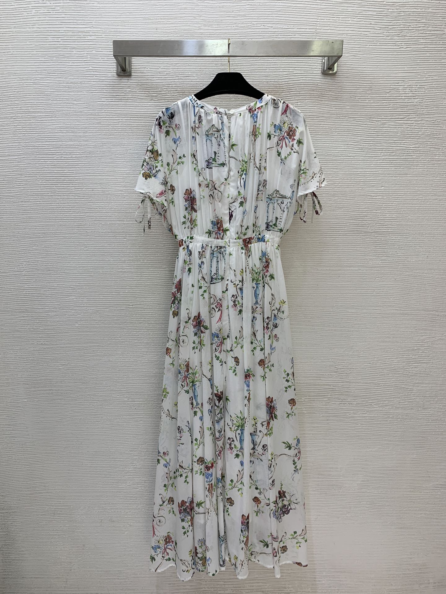 Dior Floral Print Chiffon Waist Tie Midi Dress
