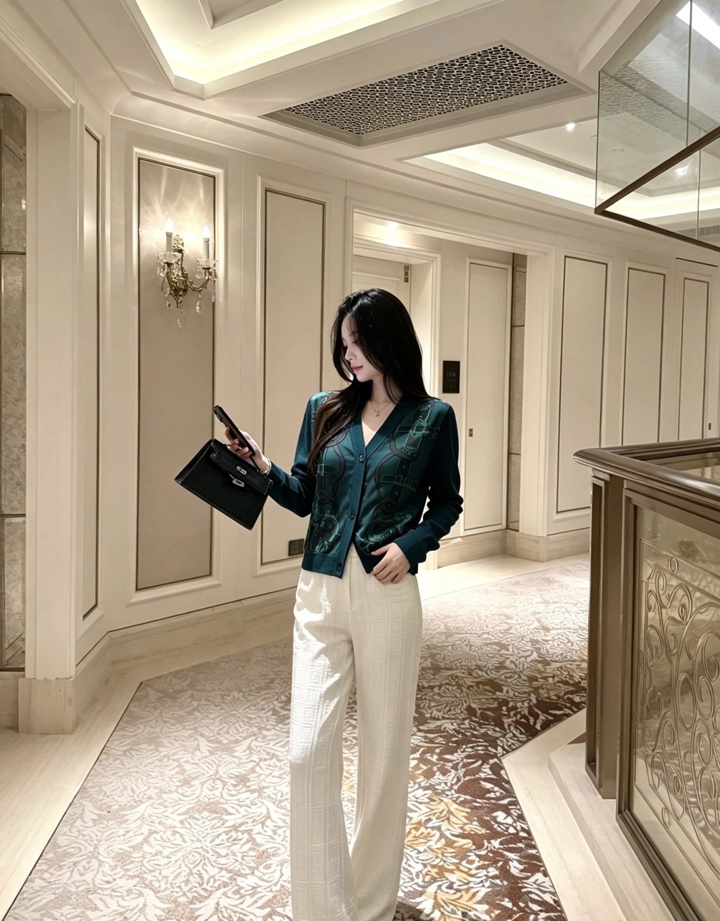 NO:901677,Model No. G26070764 Model No. HERM*S New Style H Home high-end customized 19mm silk twill silk splicing Tencel cotton blended knitted fabric, abstract pattern streamers on the front and back panels, retro printed V-neck single-breasted buttoned long-sleeved cardigan sweater top!  Dark green/black/orange/white, (S size bust 92, sleeve length 56, dress length 52), Hermès-clothing, hermes, hermes, real silk,19860909款号G26070764 款号HERM*S新款 H家高端定制19姆米真丝斜纹绸拼接天丝棉混纺针织面料、前后片抽像图案飘带复古印花V领单排扣系扣长袖开衫针织衫上衣！墨绿/黑色/橙色/白色, （S码胸围92,袖长56,衣长52）,爱马仕-服装,hermes,hermes,real silk,,Women's clothing