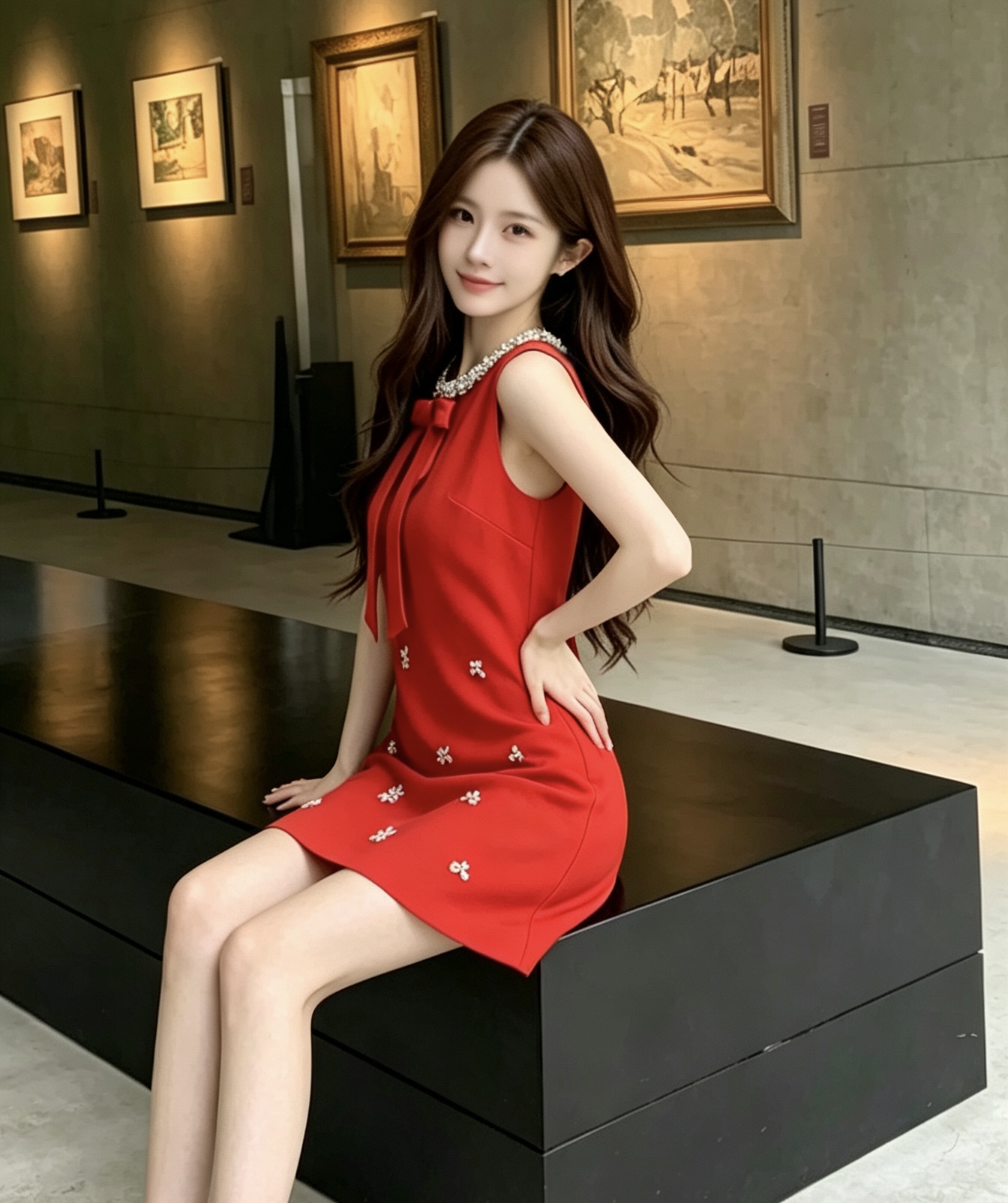 NO:903780,Model No. G26070880 MIUMI*U Miujia's new high-end customized chaebol daughter-in-law heavy industry diamond-beaded bow decoration, skirt side pocket design round neck short-sleeved A-line princess dress!  Black, red, (M size bust 88, skirt length 84), Miu Miu-clothing, miumiu, skirts, T-shirt,19860909款号G26070880 MIUMI*U缪家新款 高端定制财阀千金风重工镶钻串珠蝴蝶结装饰、裙身侧口袋设计圆领短袖A字版公主裙连衣裙！黑色、红色、 （M码胸围88,裙长84）,缪缪-服装,miumiu,skirts,T-shirt,,Women's clothing