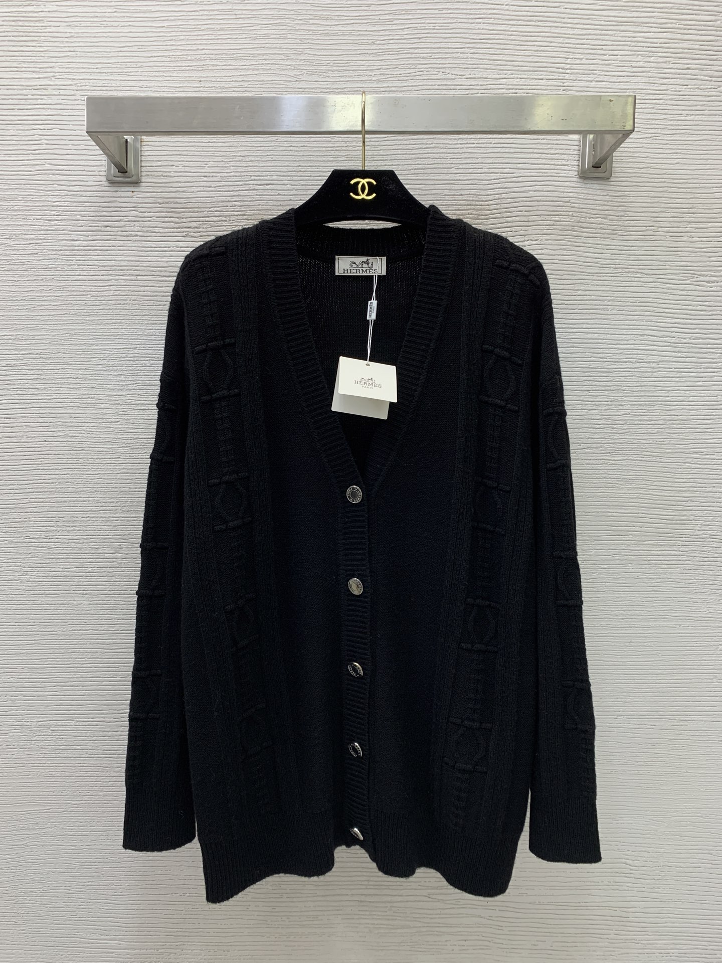 Hermes Cable Knit V Neck Cardigan