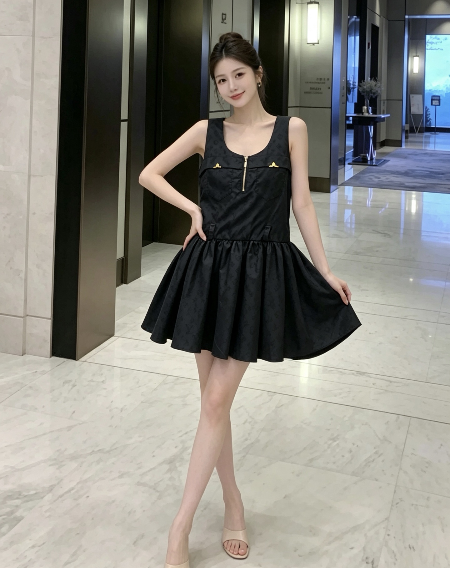 NO:928031,Model No. D26070885 LOUIS*Lvjia LV’s new half-zip placket classic old-pattern dark jacquard fabric has a crisp and stylish version, double patch pockets on the chest decorated with metal accessories, pleated design at the hem, sleeveless dress!  Black, (M size bust 88, skirt length 78), Louis Vuitton-clothing,louis vuitton,louis vuitton,louis vuitton,louis vuitton,louis vuitton,skirts,19860909款号D26070885 LOUIS*驴家LV新款 半拉链门襟经典老花暗纹提花面料版型挺括有型、胸前双贴袋装饰金属配件下摆压褶皱设计无袖连衣裙！黑色、 （M码胸围88,裙长78）,路易威登-服装,louis vuitton,louis vuitton,louis vuitton,louis vuitton,louis vuitton,skirts,,Women's clothing