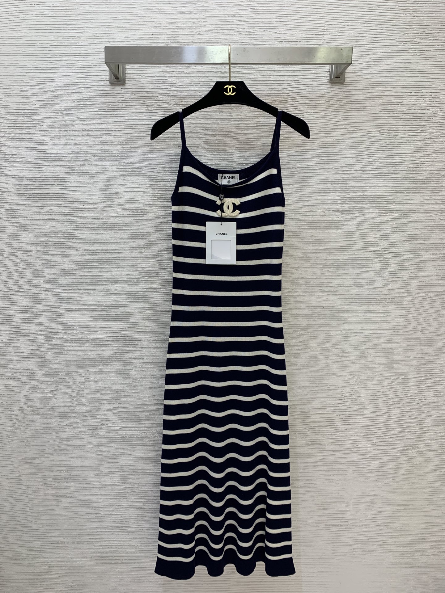 Chanel Striped Knit Camisole Midi Dress