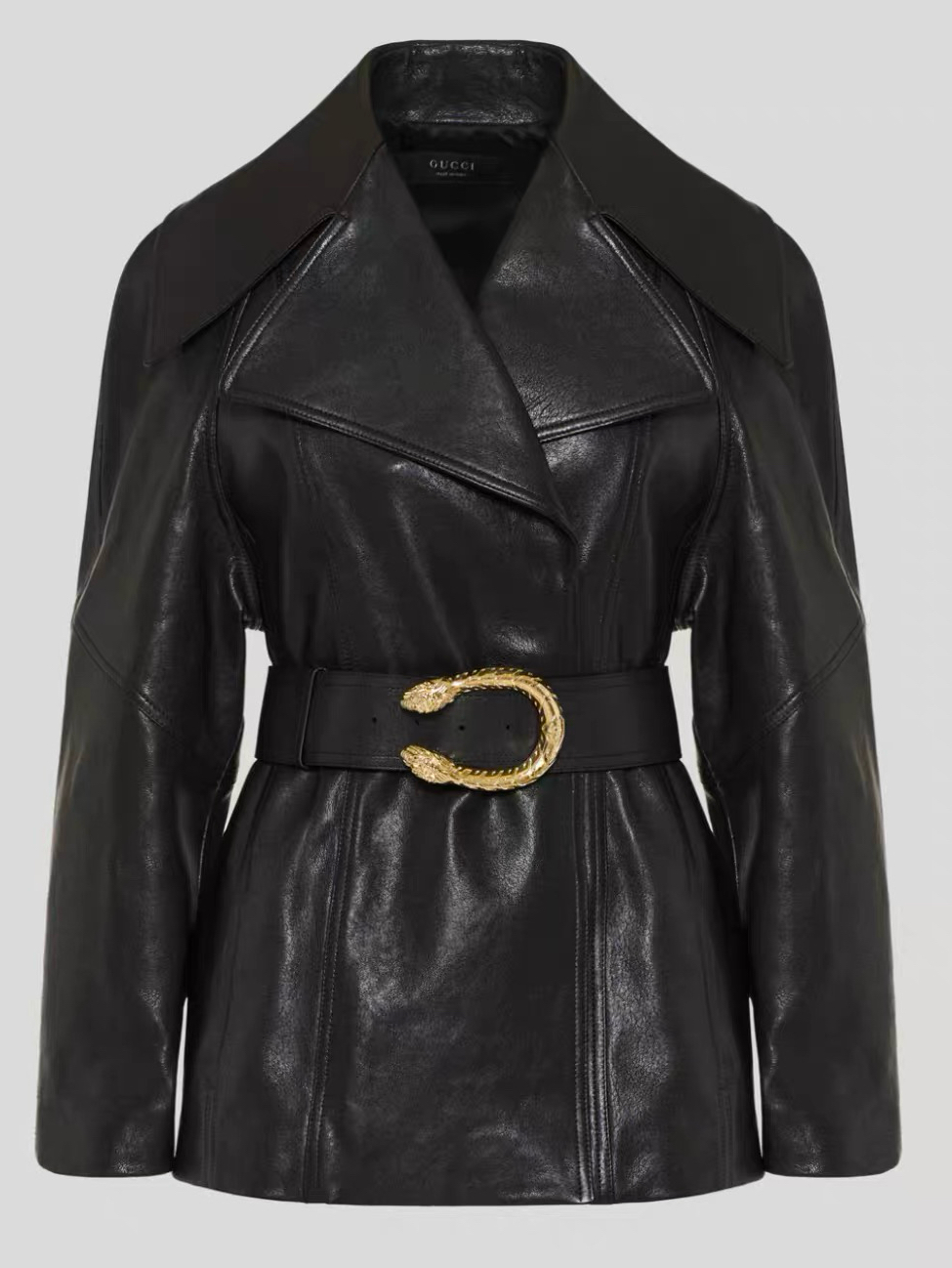 NO:929794,Model No. D26071256 GUCC* new G family customized leather fabric, windbreaker style large lapel, simple and fashionable side pockets, long-sleeved lapel leather jacket jacket belt!  (L size bust 104, raglan sleeve length 71, dress length 74), Gucci-clothing,gucci,gucci,gucci,jackets & coats,jackets & coats,leather jacket,19860909款号D26071256 GUCC*新款G家定制皮革面料、风衣式大翻领简约时尚两侧口袋长袖翻领皮衣夹克外套腰带！（L码胸围104,连肩袖长71,衣长74）,古驰-服装,gucci,gucci,gucci,jackets & coats,jackets & coats,leather jacket,,Women's clothing