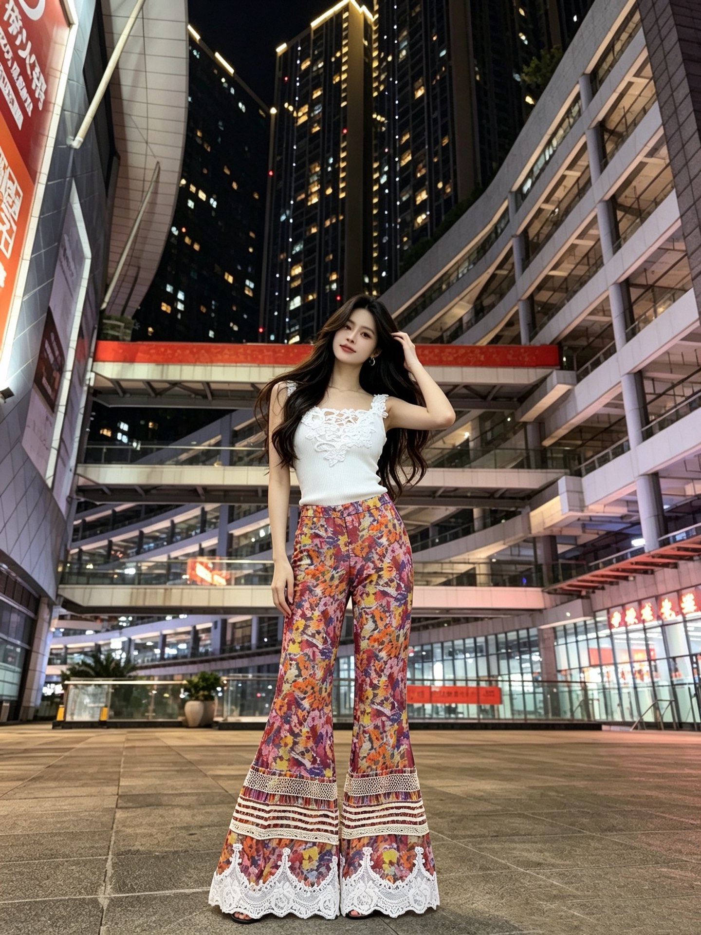 NO:926857,Style No. D26071225 ZIMMERMA*N Zimmerman Australian brand custom-made contrasting blooming floral print with small floral prints, water-soluble lace splicing, striped splicing and cuffed trouser legs, slim fit, flared trousers and elegant trousers!  (M size waist 72, hip 100, pants length 107) batch,,19860909款号D26071225 ZIMMERMA*N兹默曼澳洲品牌定制撞色晕染花卉印花小碎花、水溶蕾丝边拼接条纹拼接打揽裤脚修身显瘦喇叭裤气质长裤！ （M码腰围72,臀围100,裤长107）批,,,Women's clothing