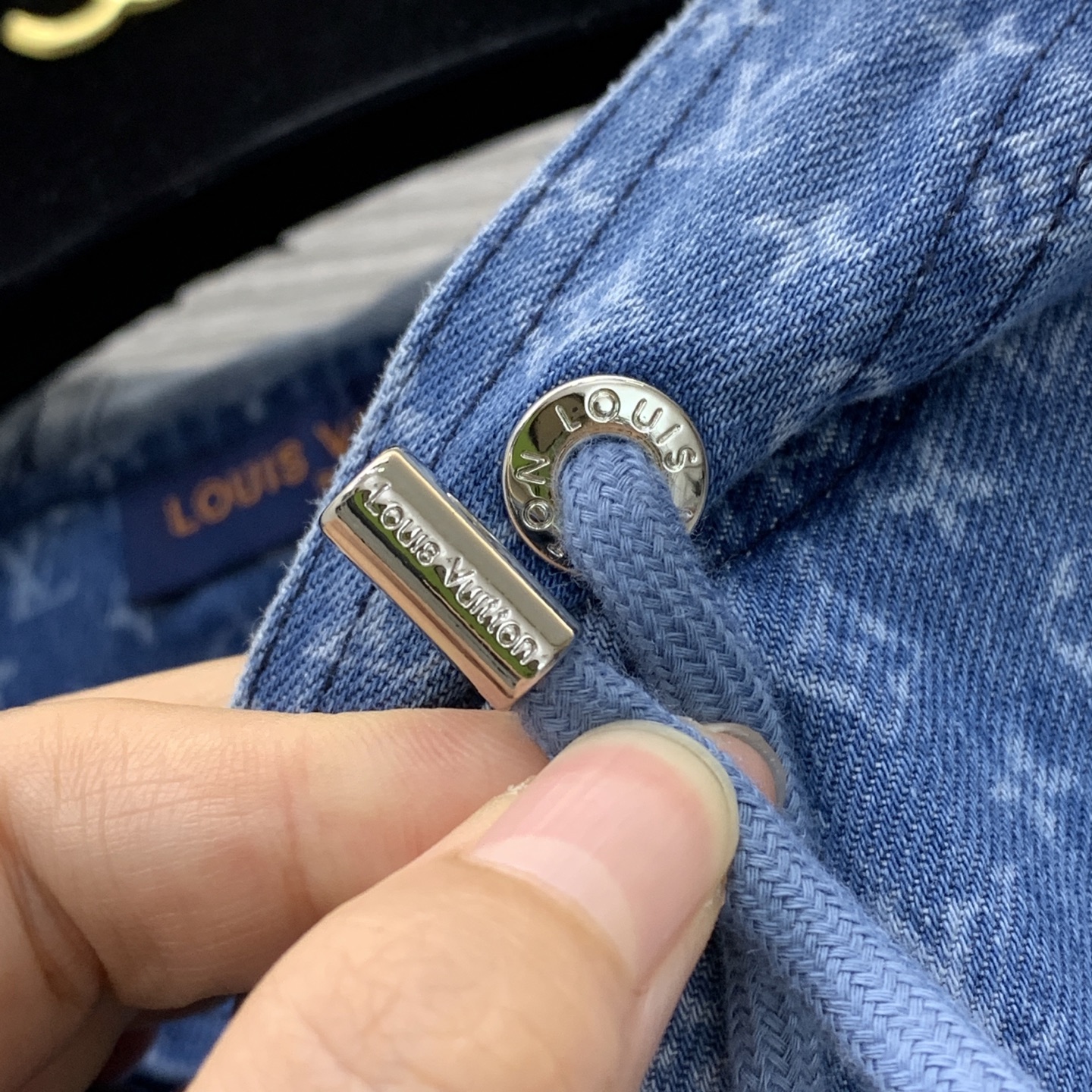 LV Washed Denim Scalloped Hem Hooded Parka