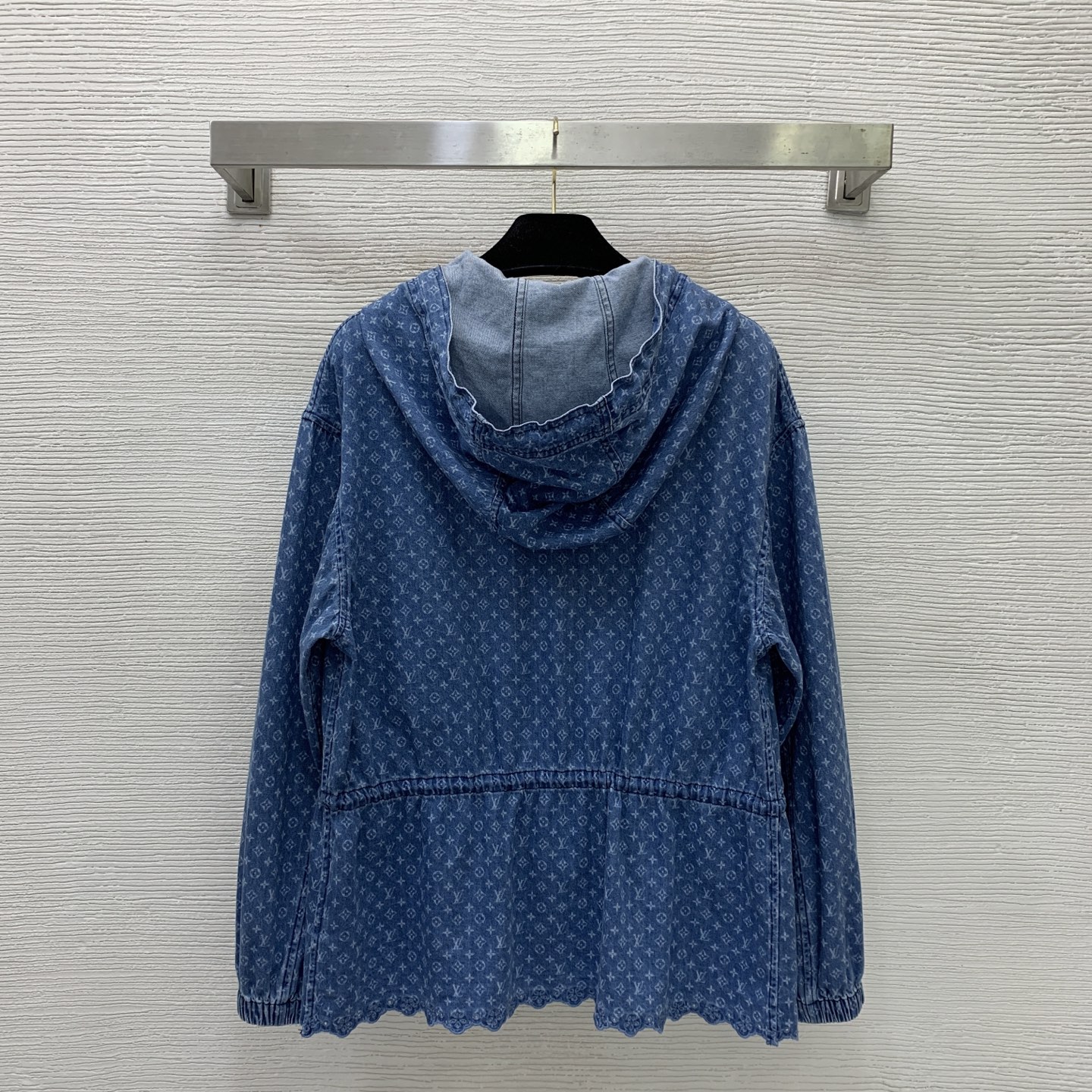 LV Washed Denim Scalloped Hem Hooded Parka